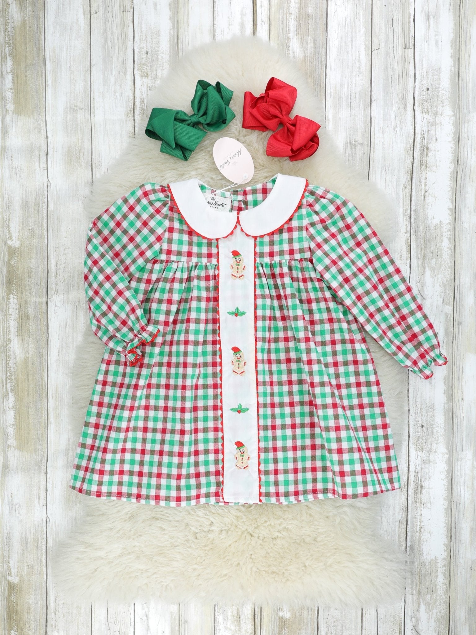 Red & Green Gingerbread Vintage Dress - Marie Nicole Clothing