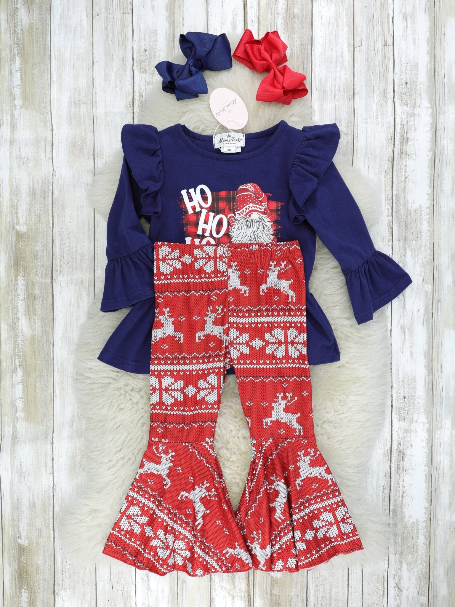 Navy "HO HO HO" Ruffle Outfit - Marie Nicole Clothing