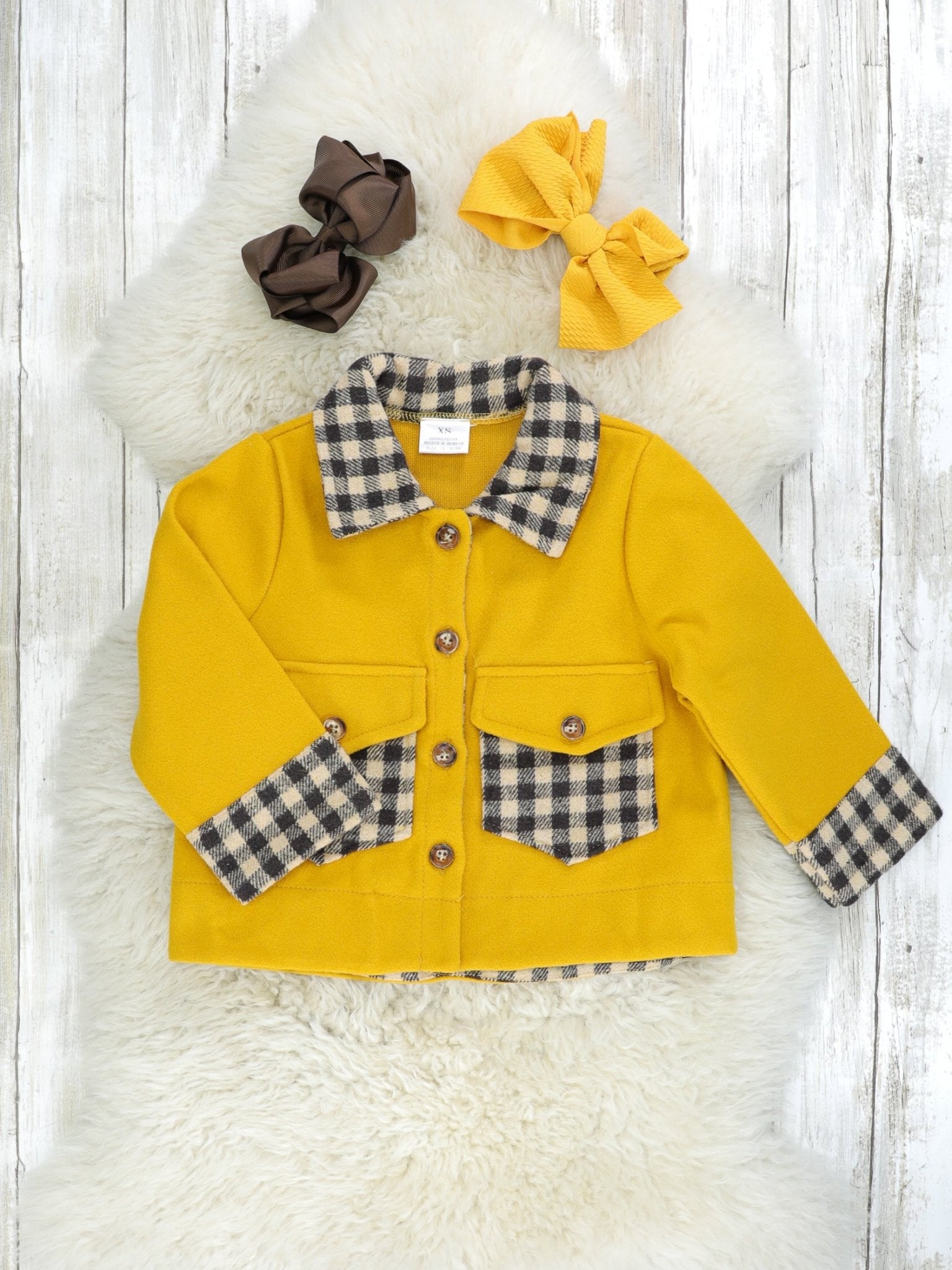Mustard Gingham Collared Jacket - Marie Nicole Clothing