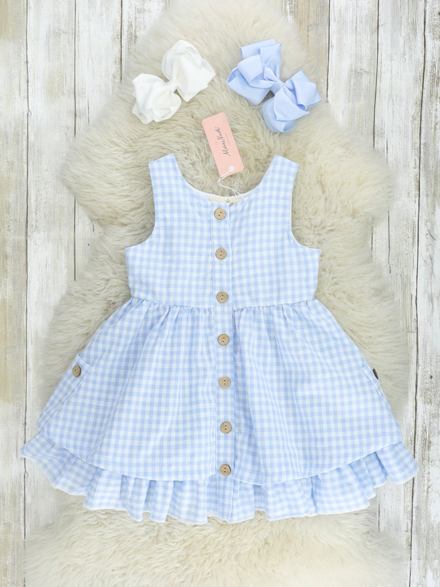 Mom & Me Blue Gingham Button Dress & Romper - Marie Nicole Clothing
