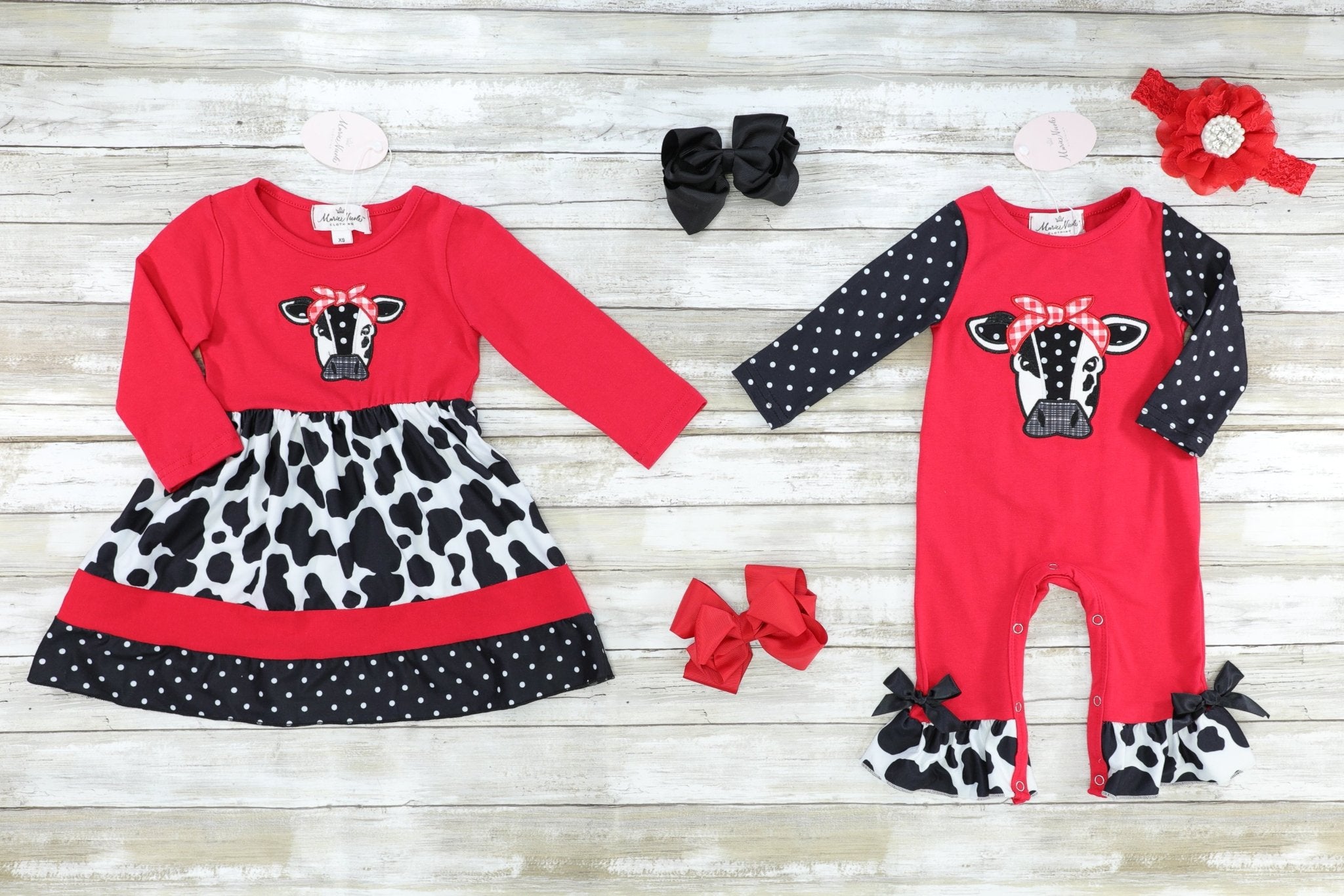 Red Polka Dot Cow Romper - Marie Nicole Clothing