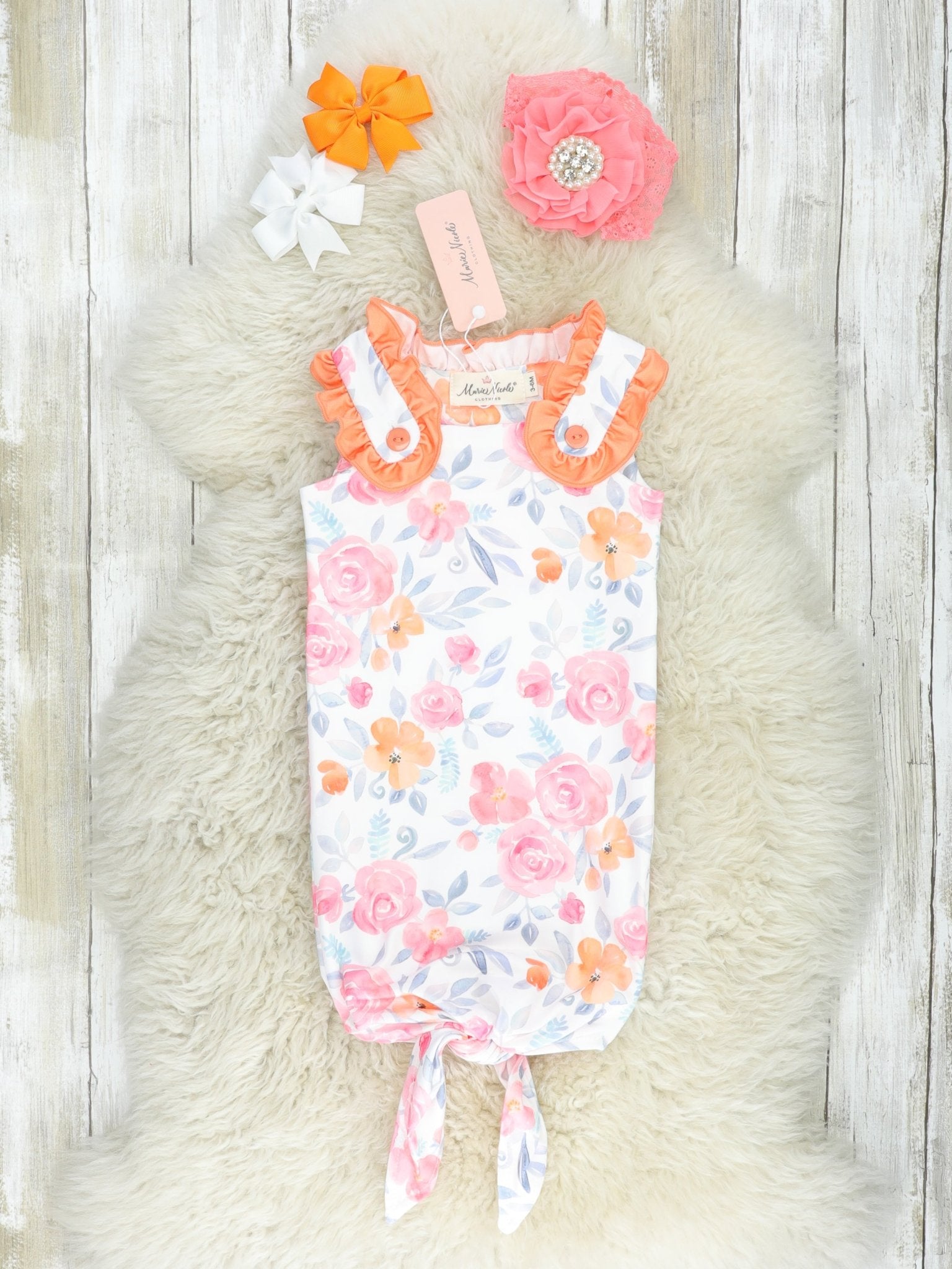 Pink & Orange Rose Knot Gown - Marie Nicole Clothing