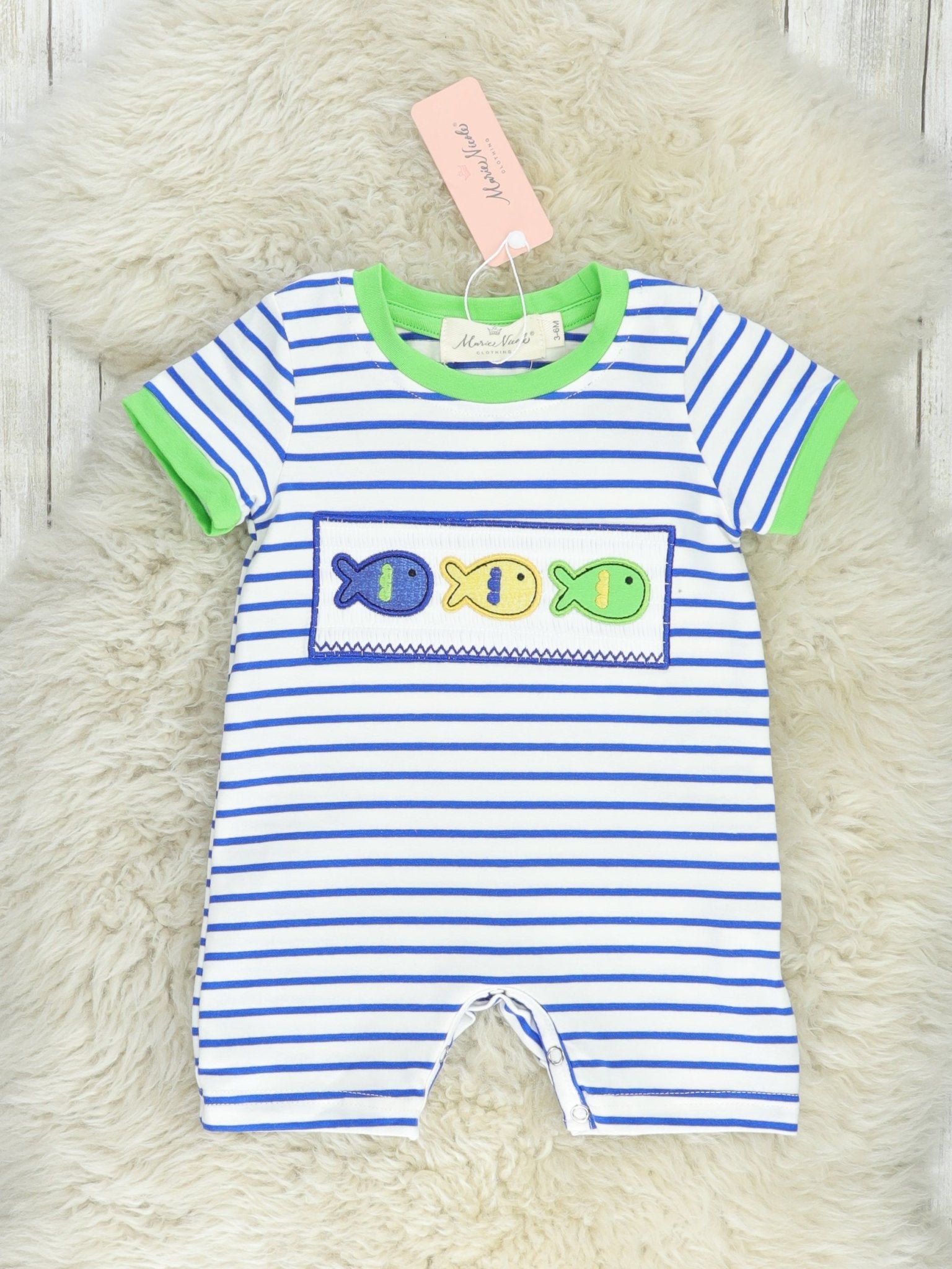 Striped Smocked Fish Romper - Marie Nicole Clothing