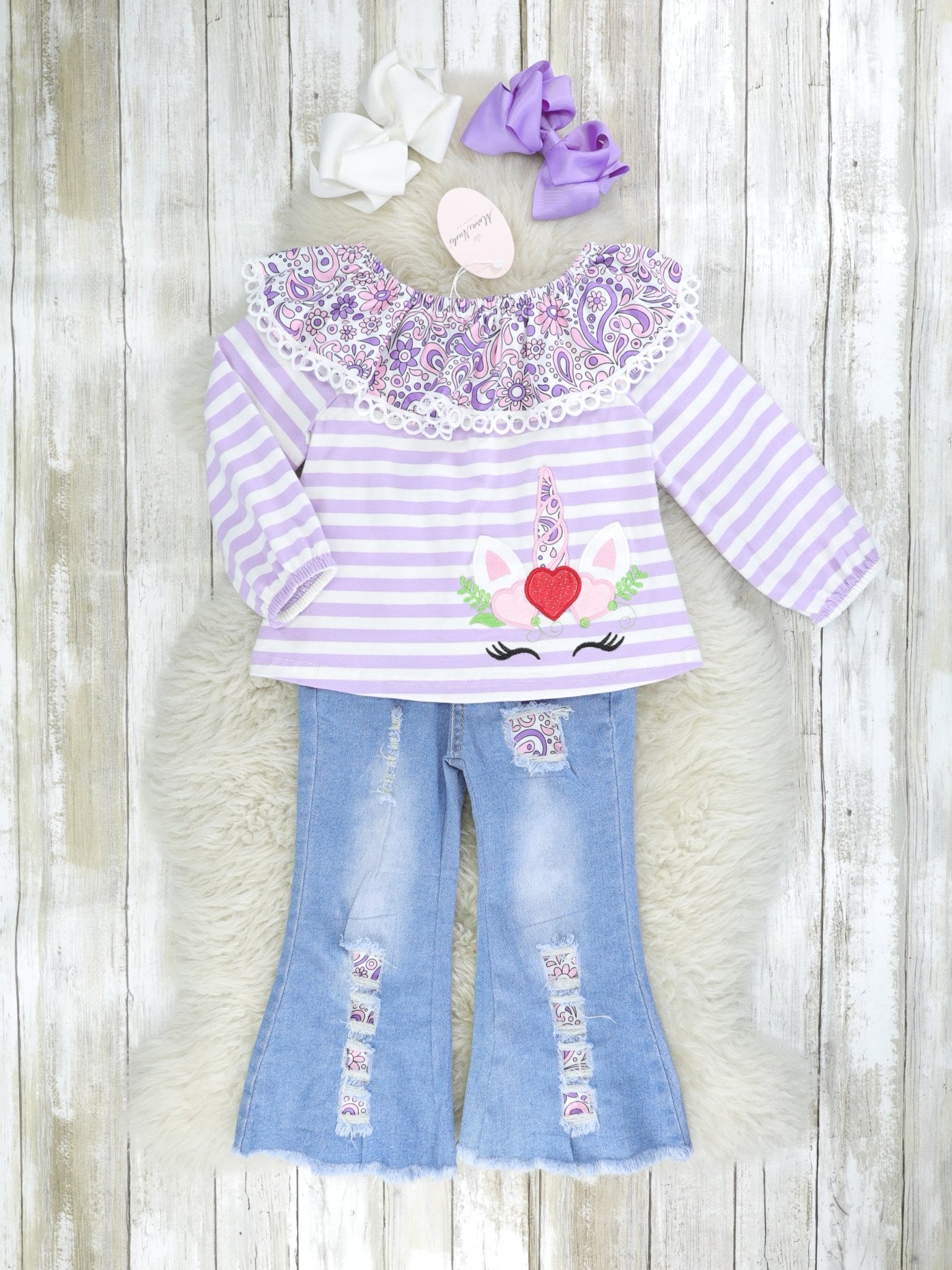 Lavender Paisley Unicorn Denim Outfit - Marie Nicole Clothing
