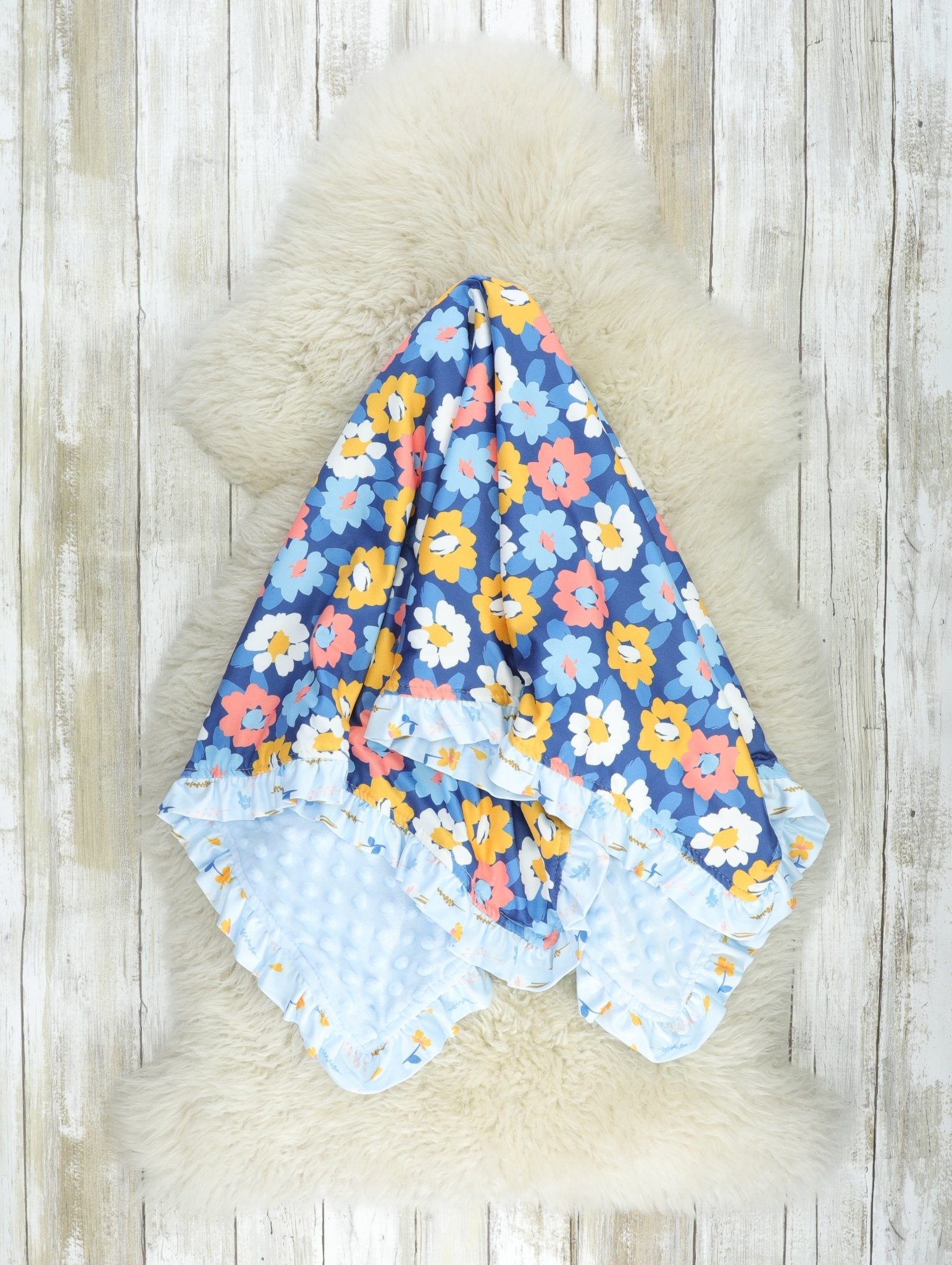 Navy Dahlia Minky Ruffle Blanket - Marie Nicole Clothing
