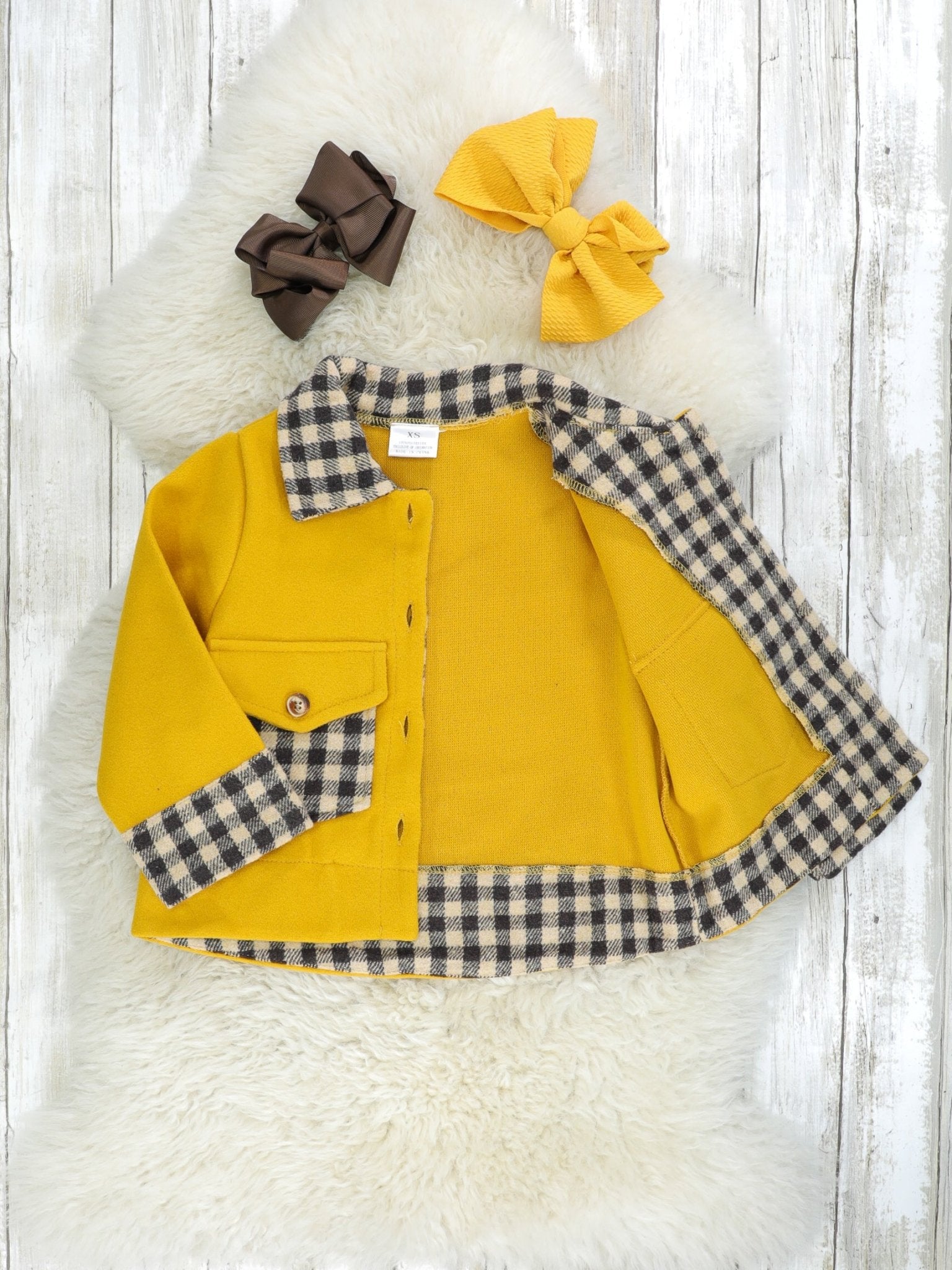 Mustard Gingham Collared Jacket - Marie Nicole Clothing