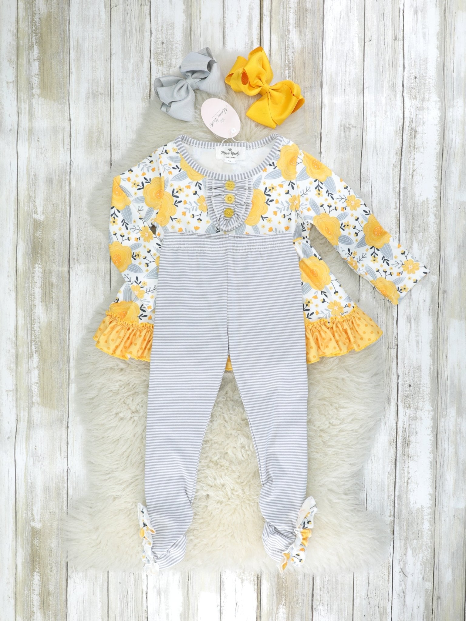 Grey & Mustard Floral Tunic Outfit - Marie Nicole Clothing