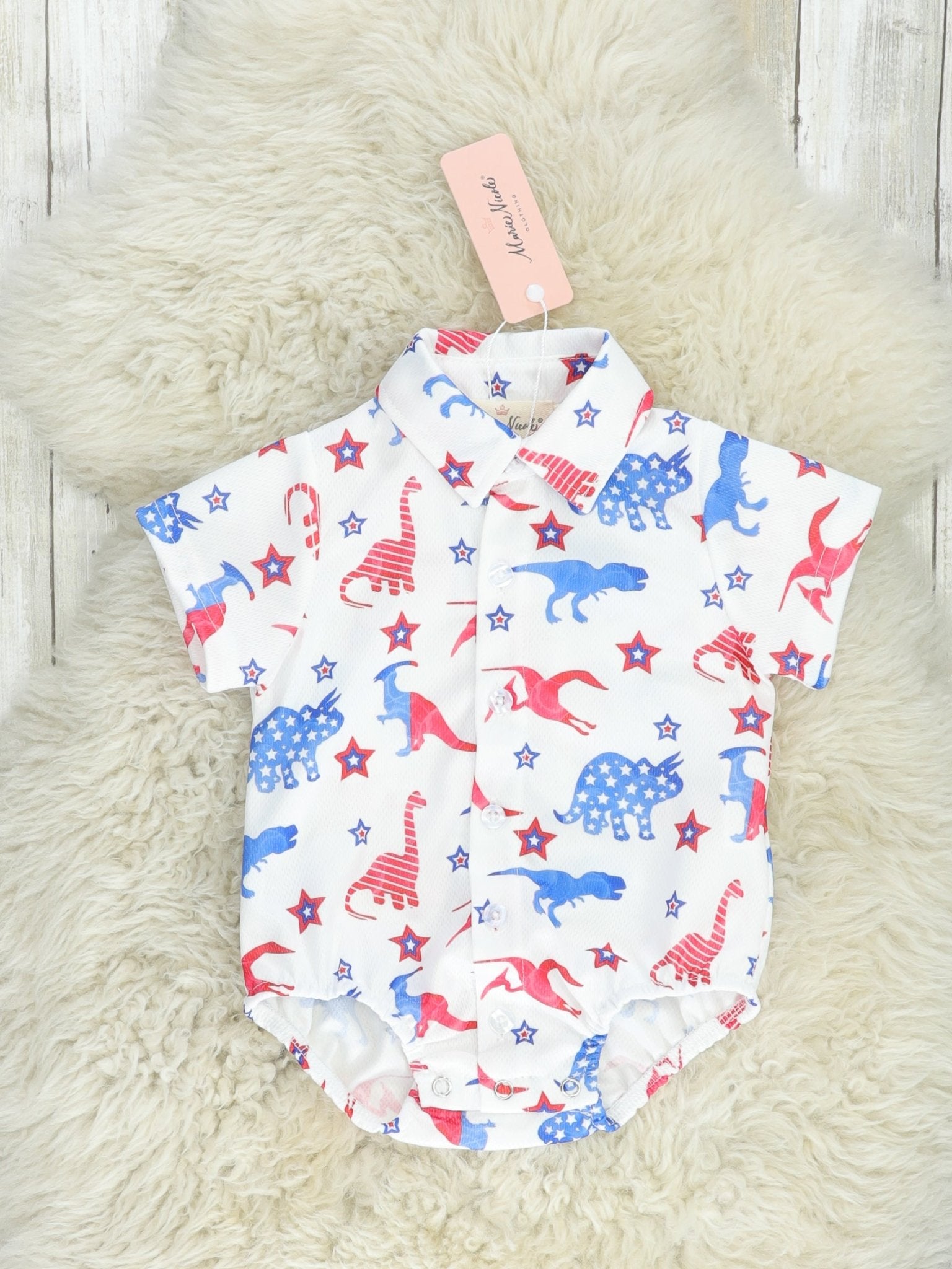 Patriotic Dinosaur Polo Romper - Marie Nicole Clothing