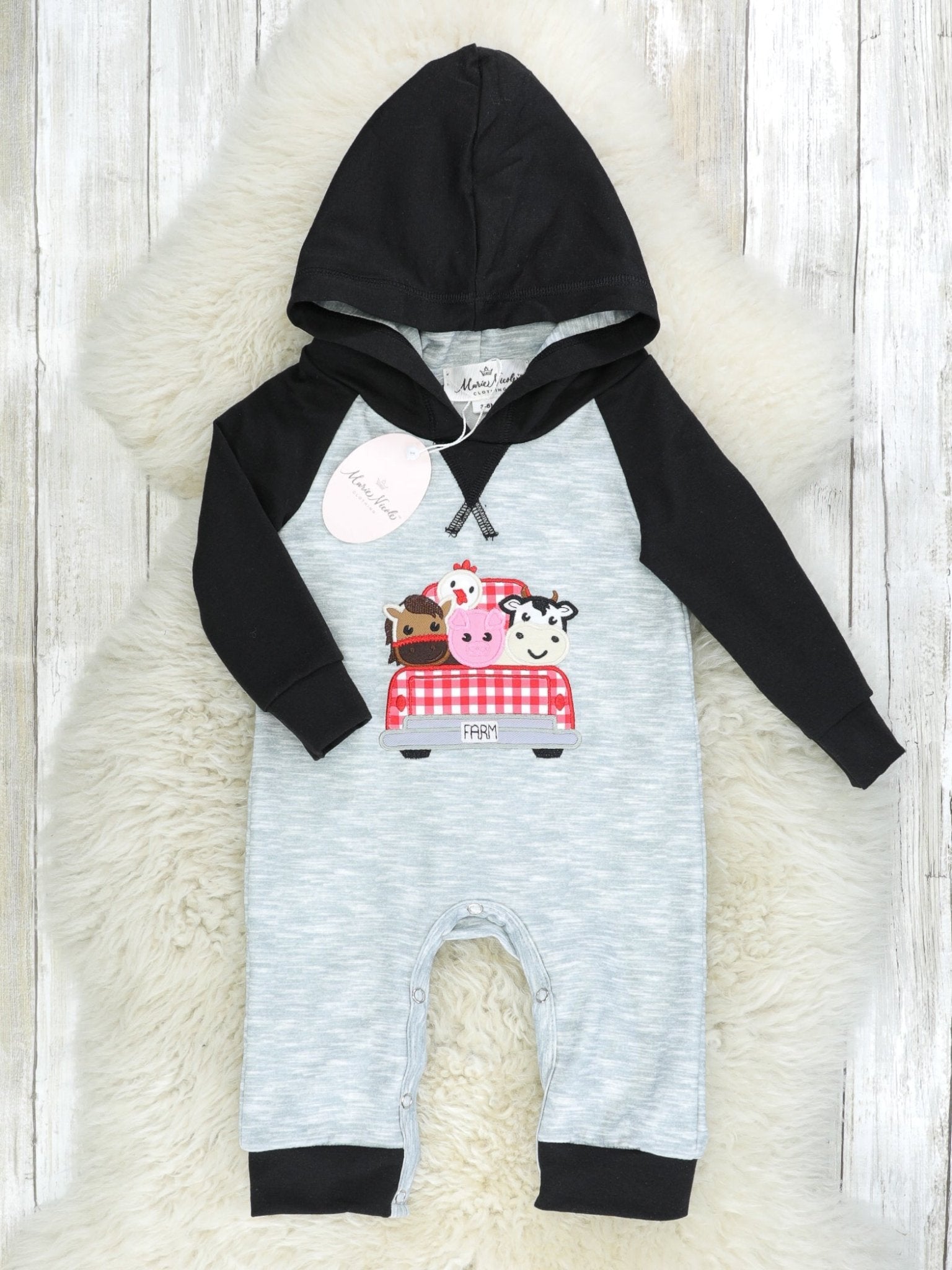 Farm Road Trip Raglan Hoodie Romper - Marie Nicole Clothing