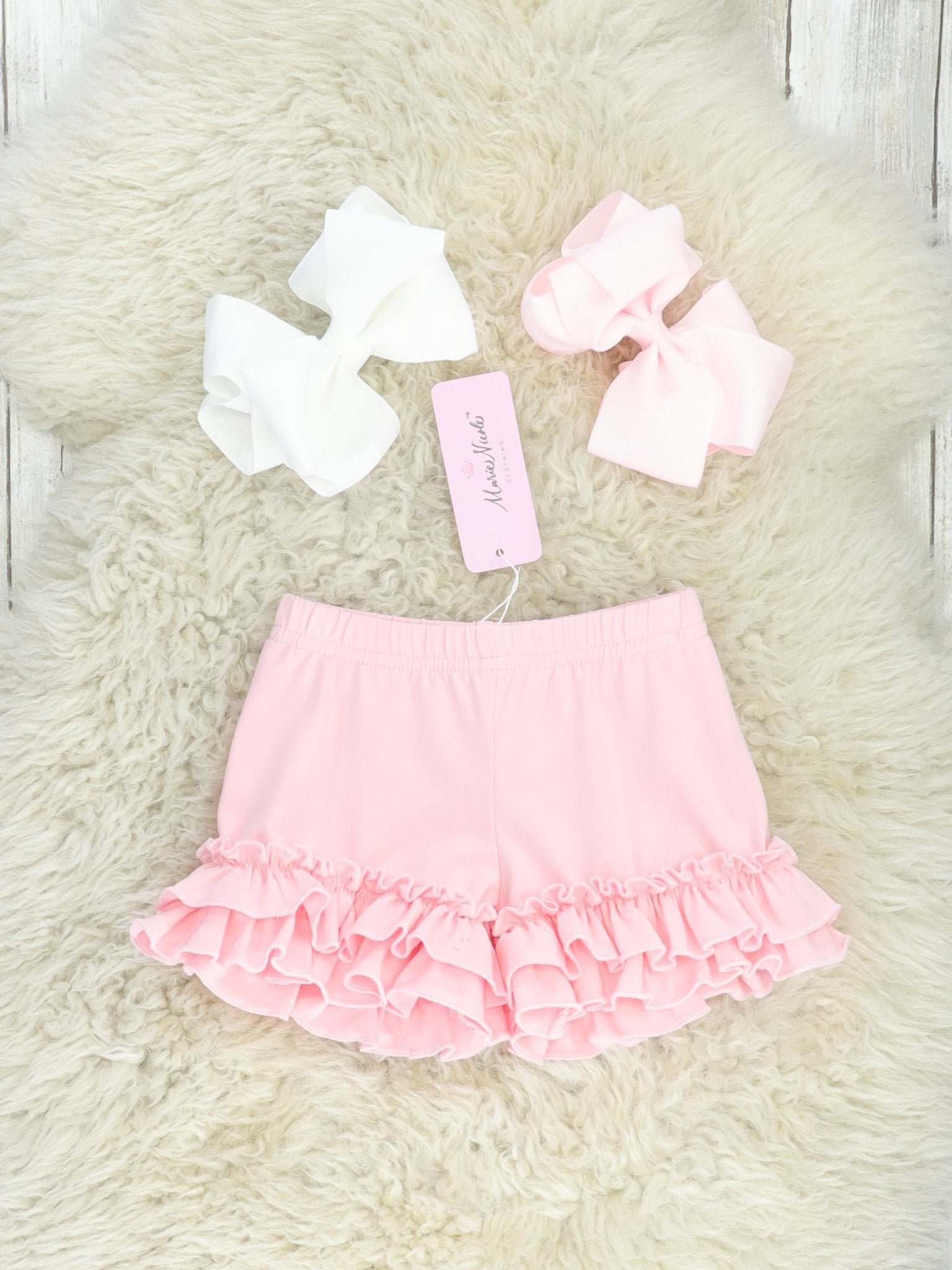 Cotton Ruffle Hem Shorts - Light Pink - Marie Nicole Clothing