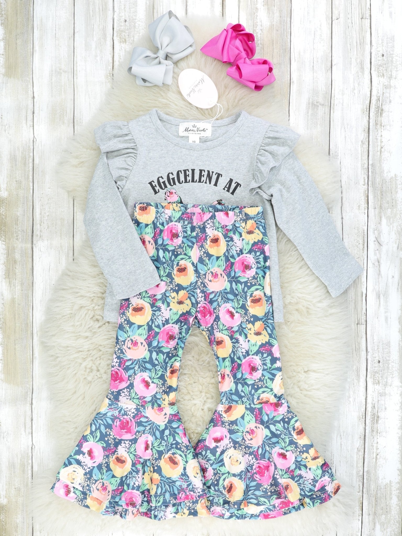 "EGGcelent" Floral Chicken Ruffle Outfit - Marie Nicole Clothing