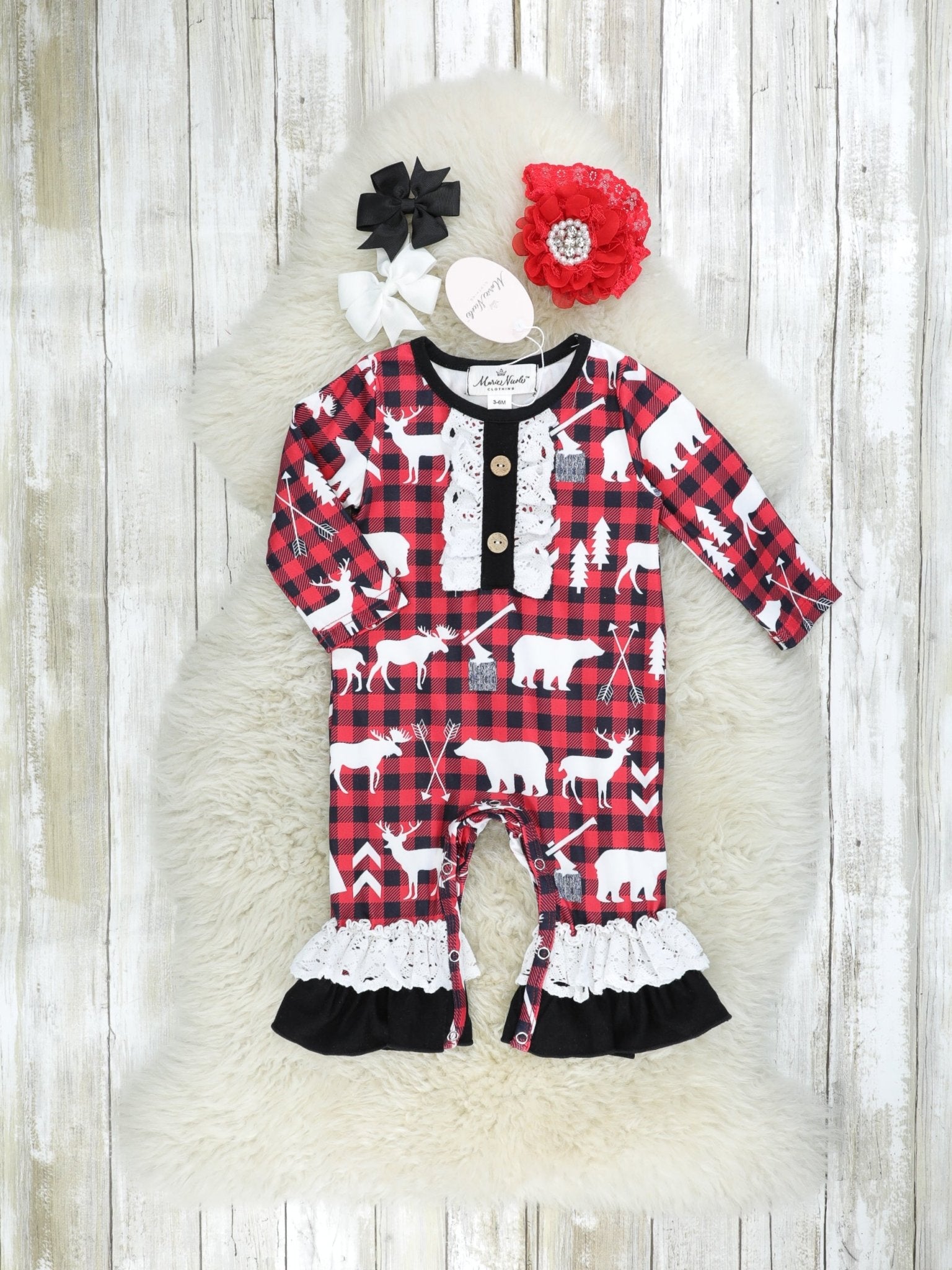 Buffalo Plaid Lumberjack Ruffle Romper - Marie Nicole Clothing