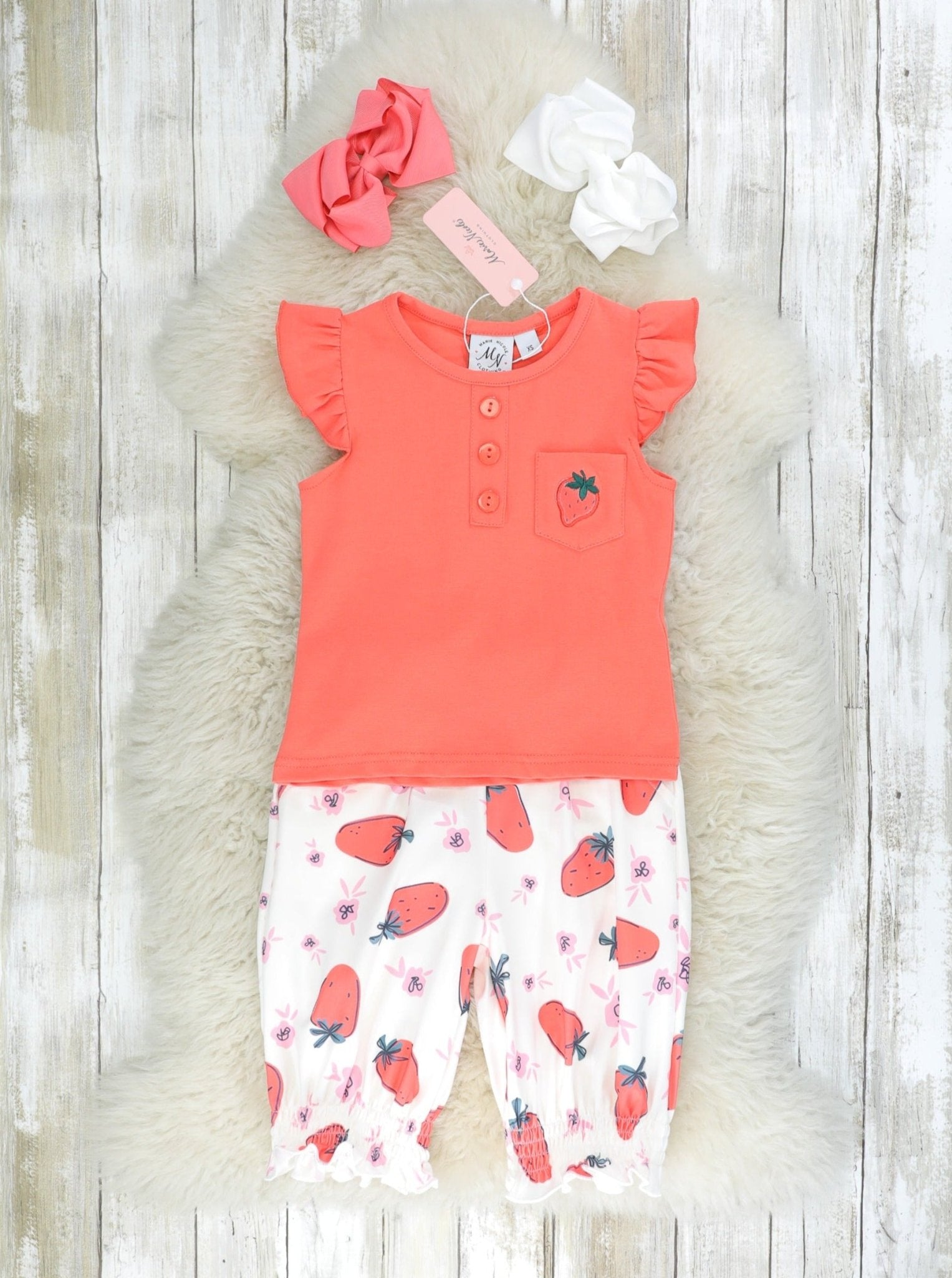 Bright Strawberry Ruffle Outfit - Marie Nicole Clothing