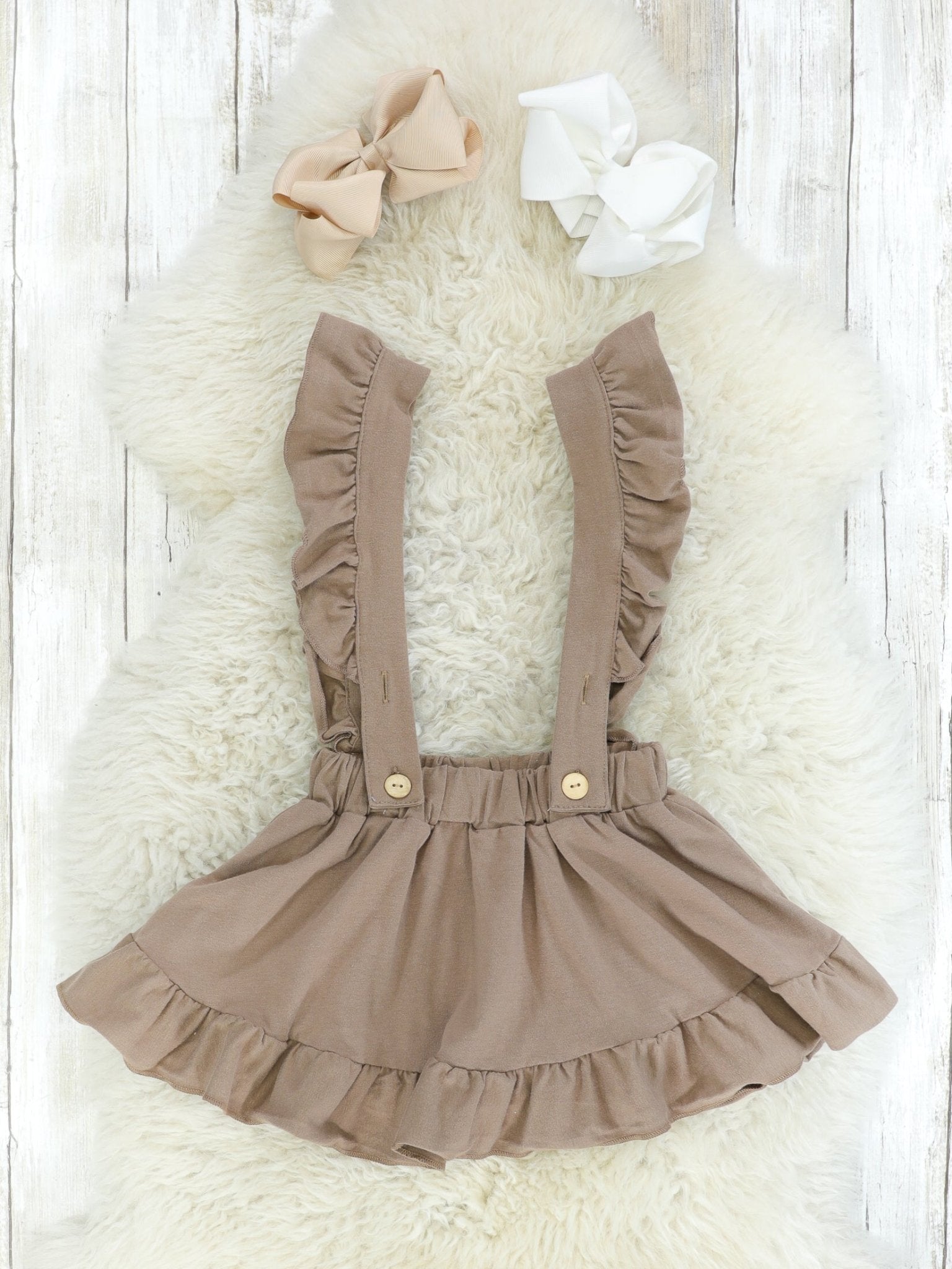 Mocha & White Suspender Skirt Set - Marie Nicole Clothing
