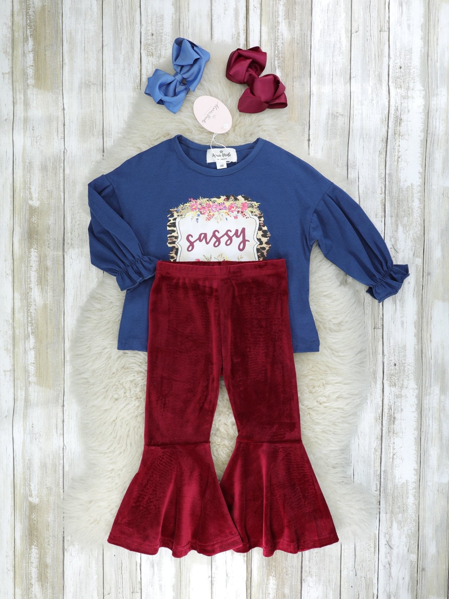 Sassy Burgundy Bell Bottom Outfit - Marie Nicole Clothing