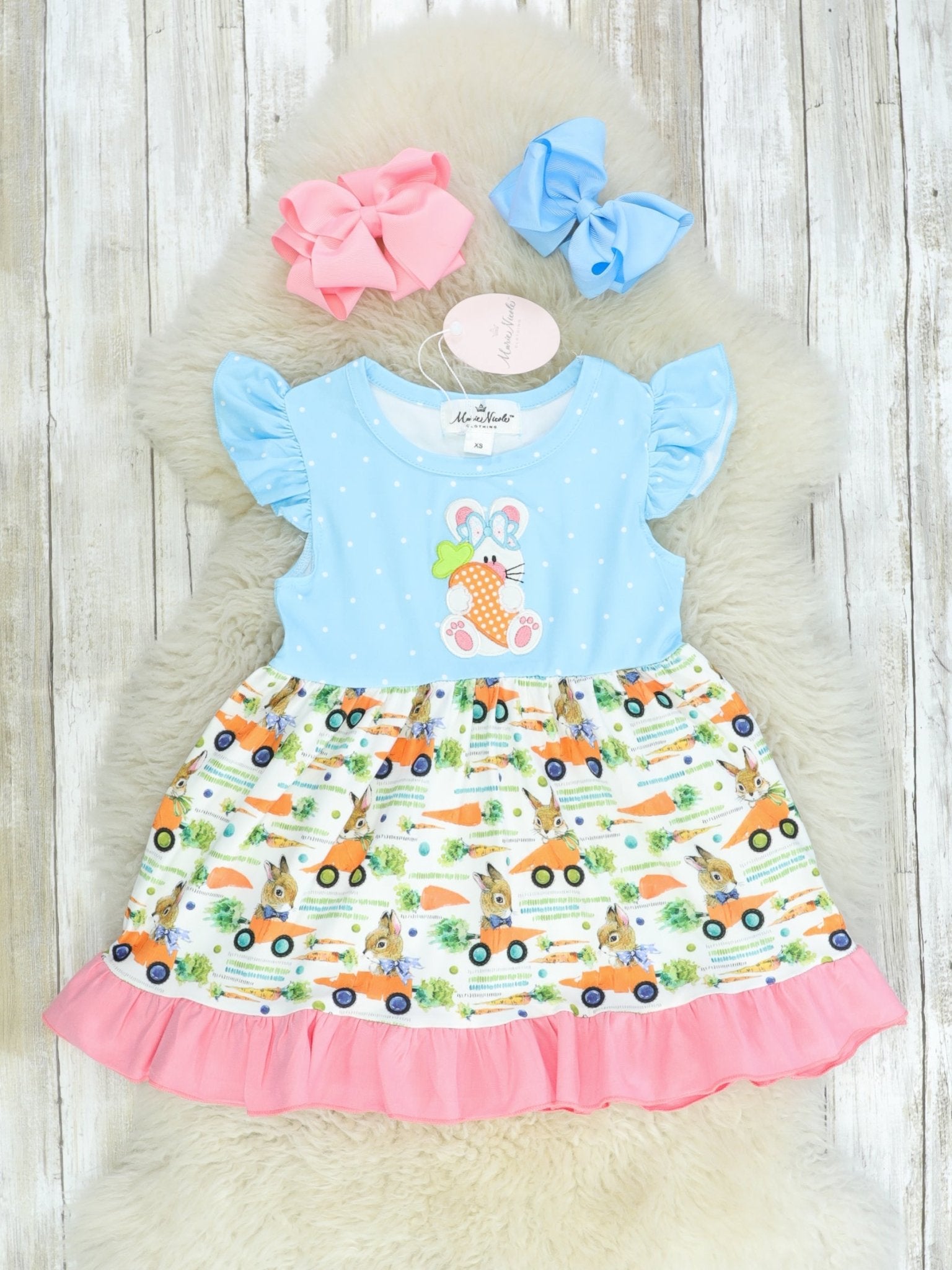 Flutter Sleeve Bunny Carrot Dress - Marie Nicole Clothing