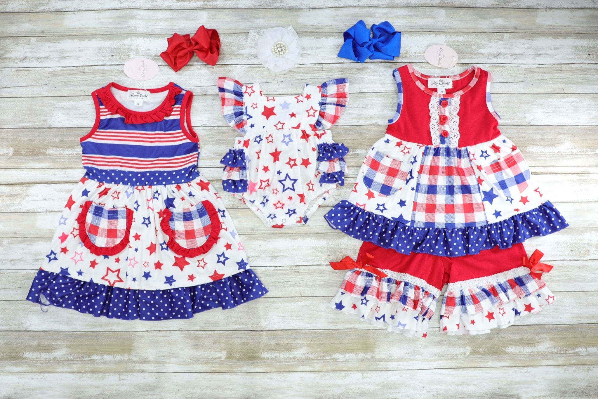 Red, White, & Blue Star Ruffle Bubble Romper - Marie Nicole Clothing