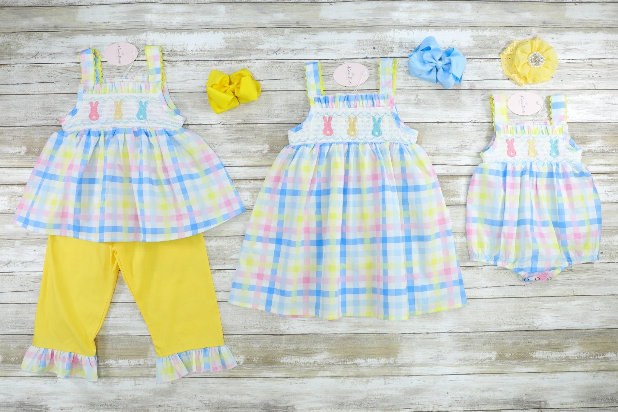 Pastel Bunny Smocked Outfit - Marie Nicole Clothing