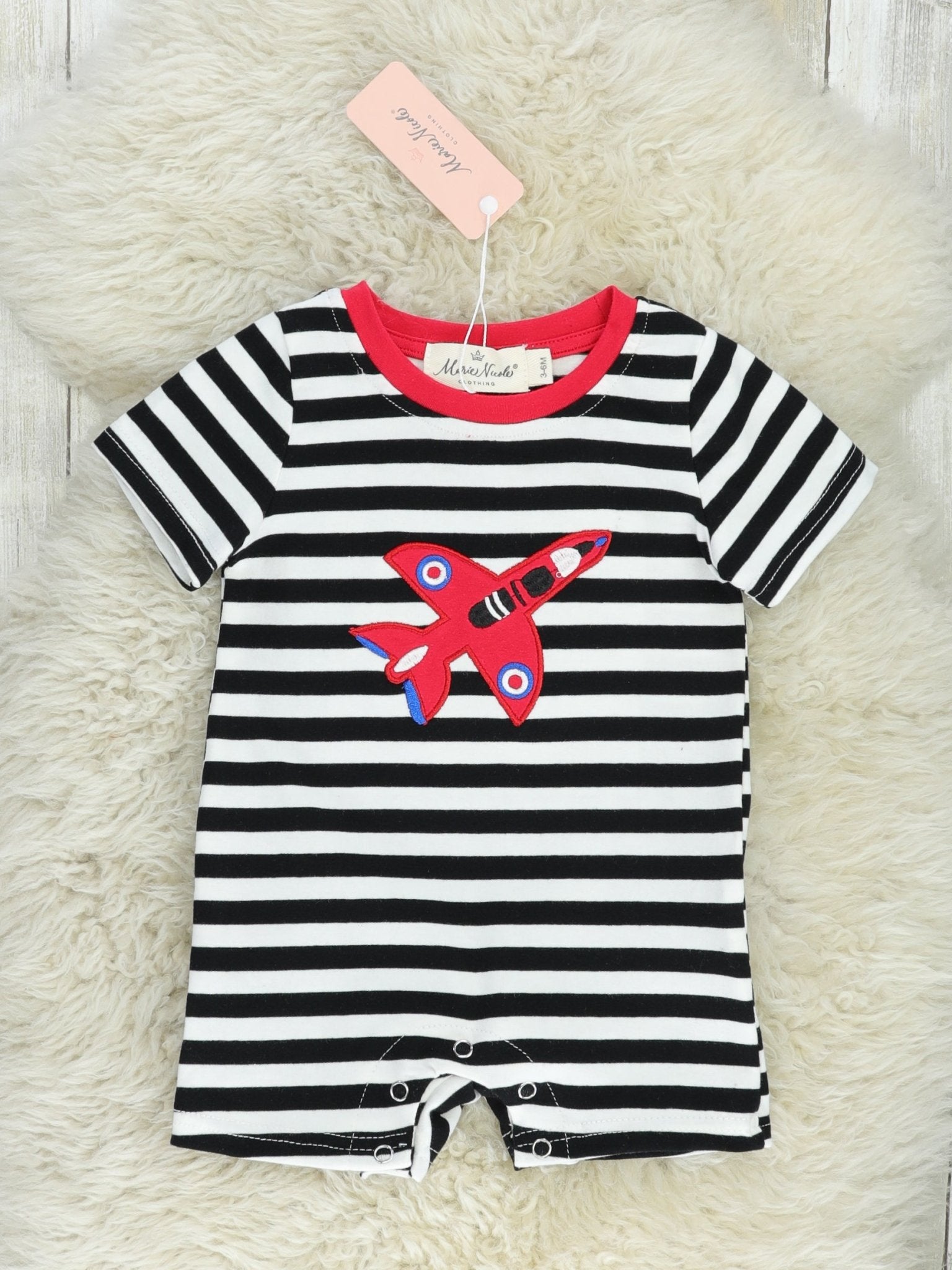 Striped Red Jet Romper - Marie Nicole Clothing