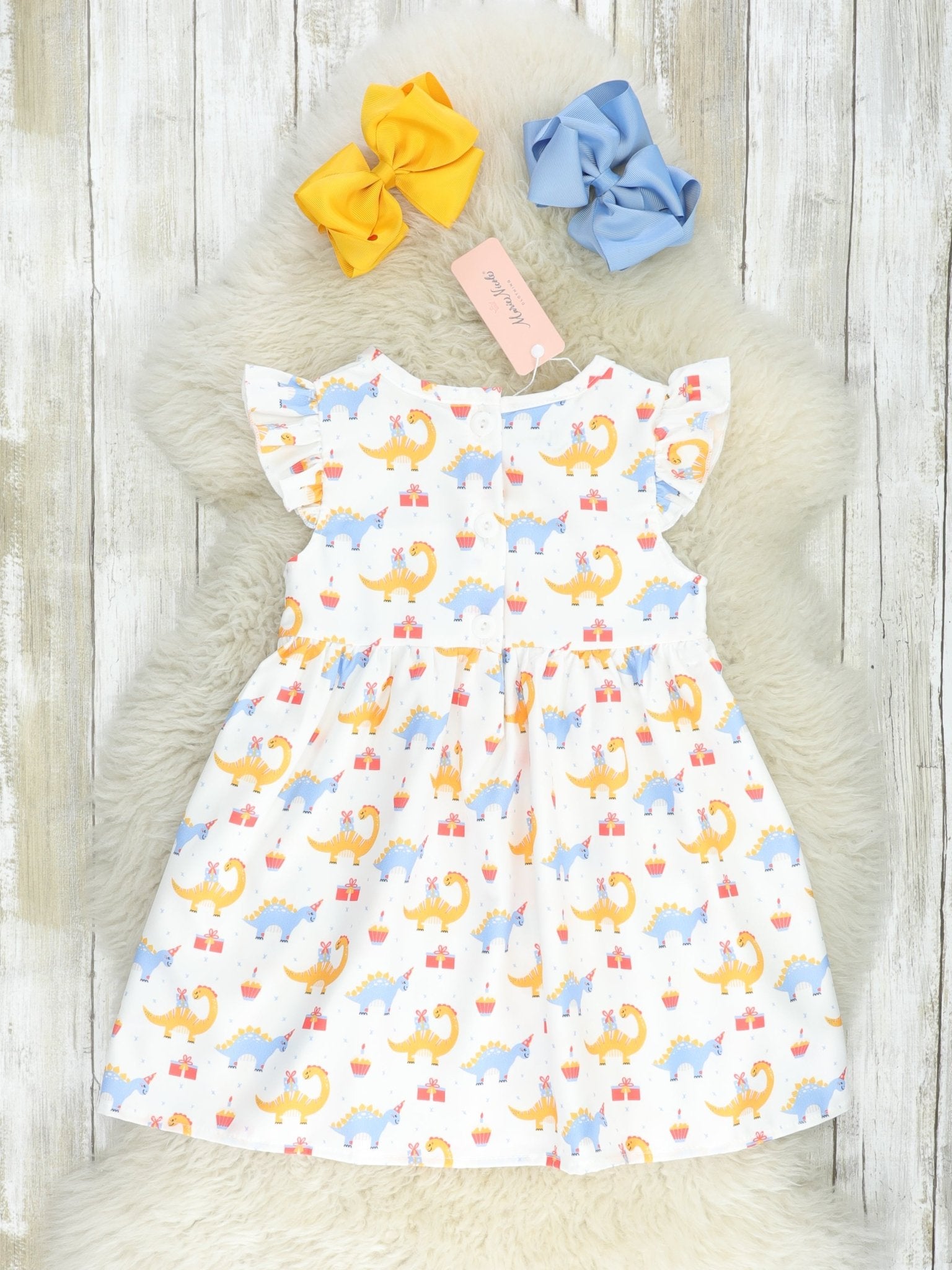 Smocked Dinosaur Party Ruffle Dress - Marie Nicole Clothing