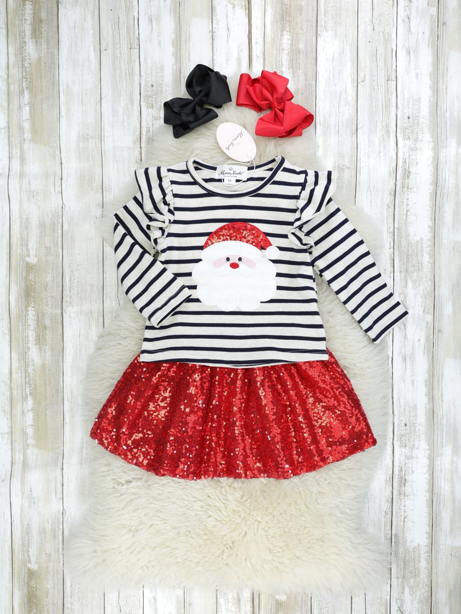 Striped Santa Sequin Outfit - Marie Nicole Clothing