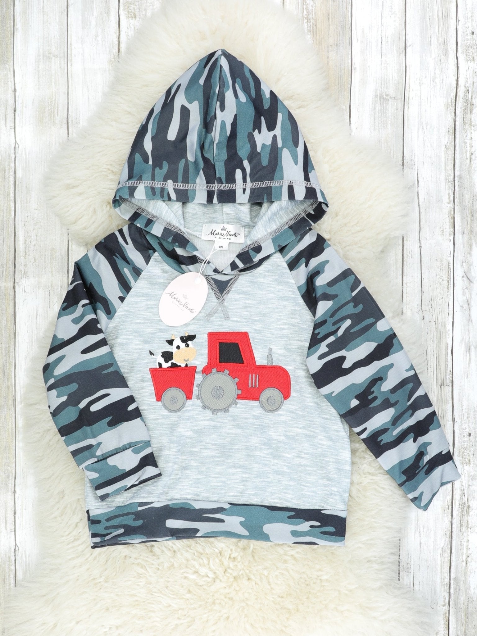 Camouflage Cow On Tractor Hoodie - Marie Nicole Clothing