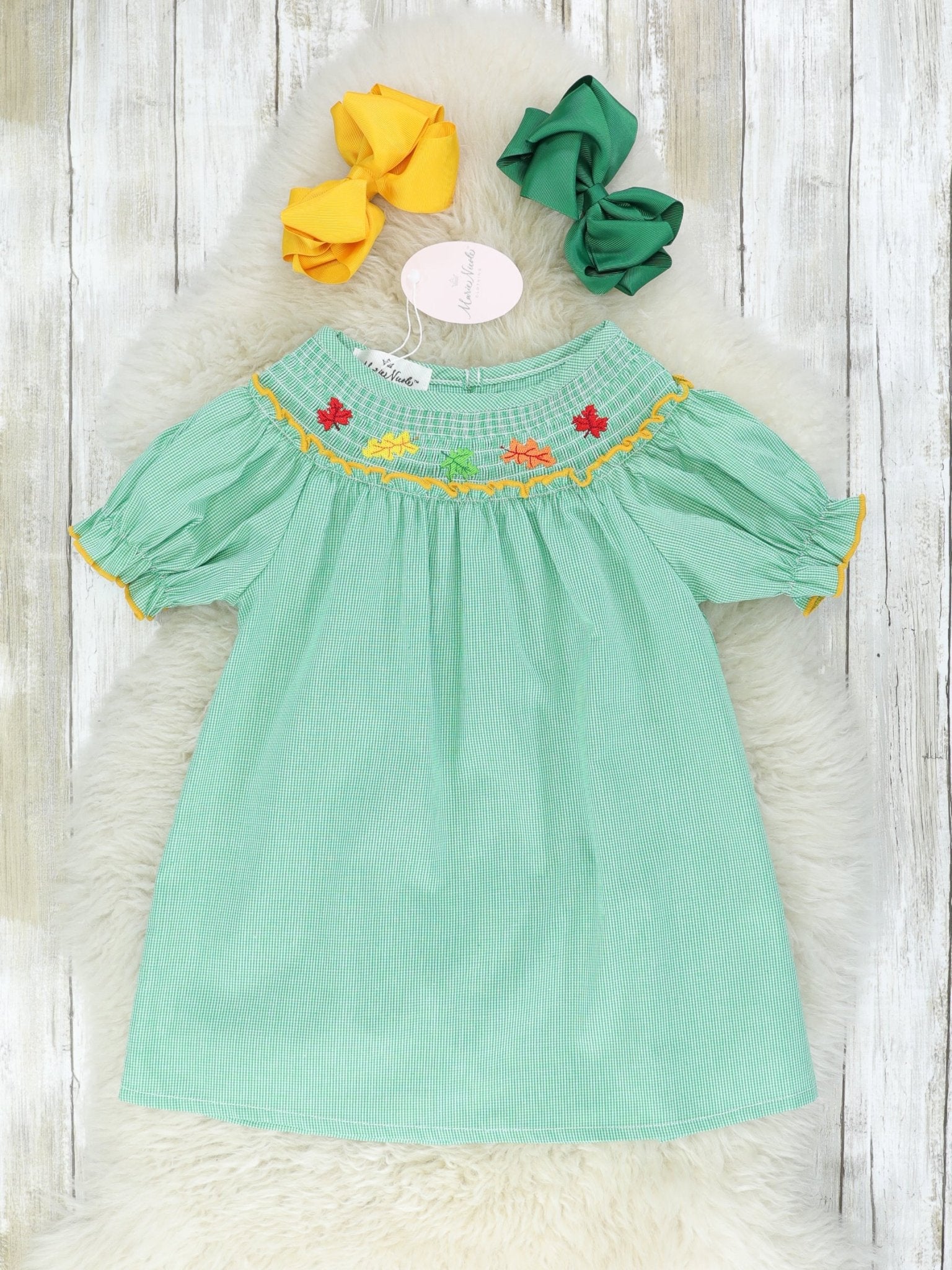 Green Fall Leaves Smocked Dress Green Fall Leaves Smocked Dress