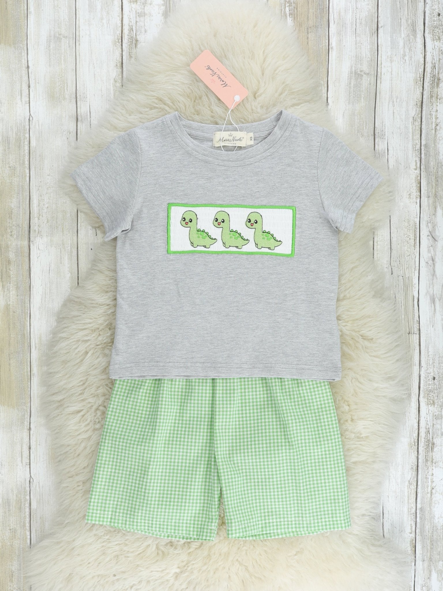 Green Smocked Dinosaur Outfit - Marie Nicole Clothing