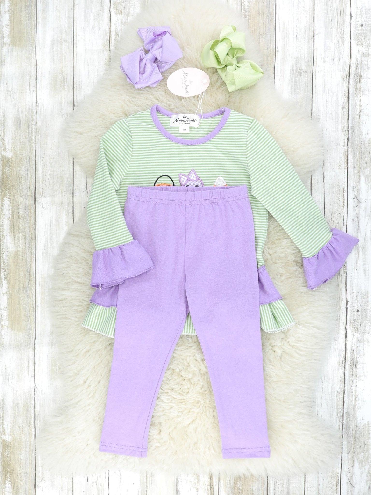 Green & Purple Halloween Ruffle Outfit - Marie Nicole Clothing