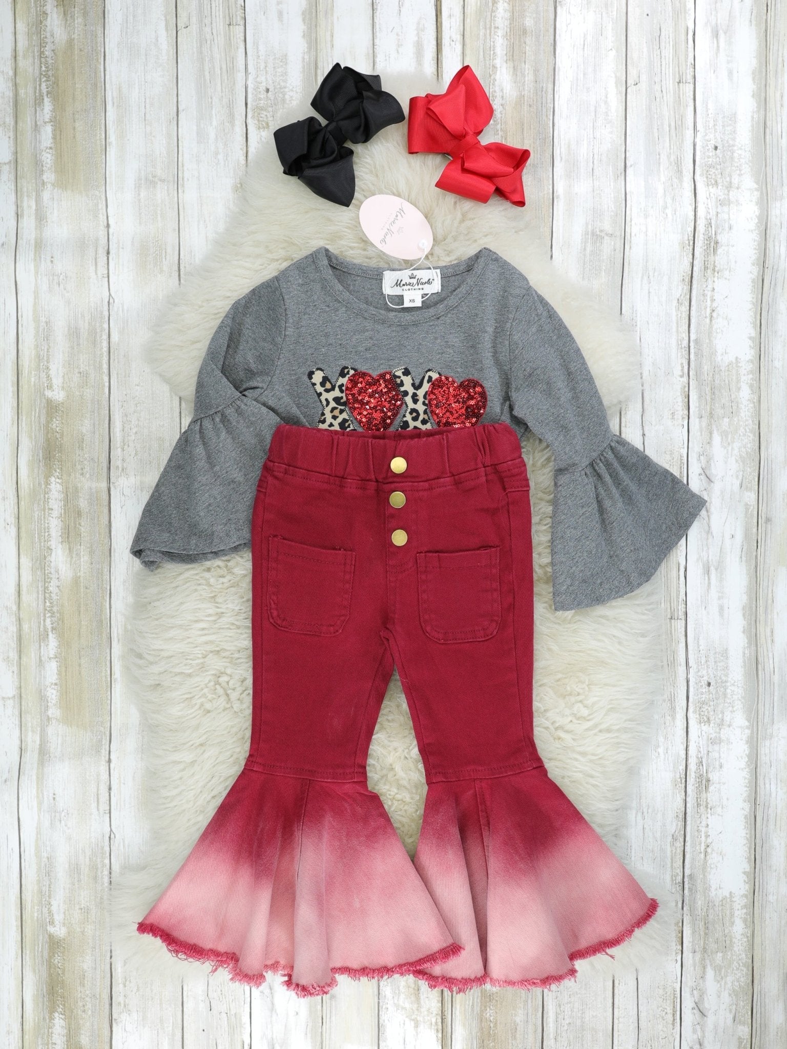 Leopard "XOXO" Tie Top & Denim Bell Bottoms Outfit - Marie Nicole Clothing