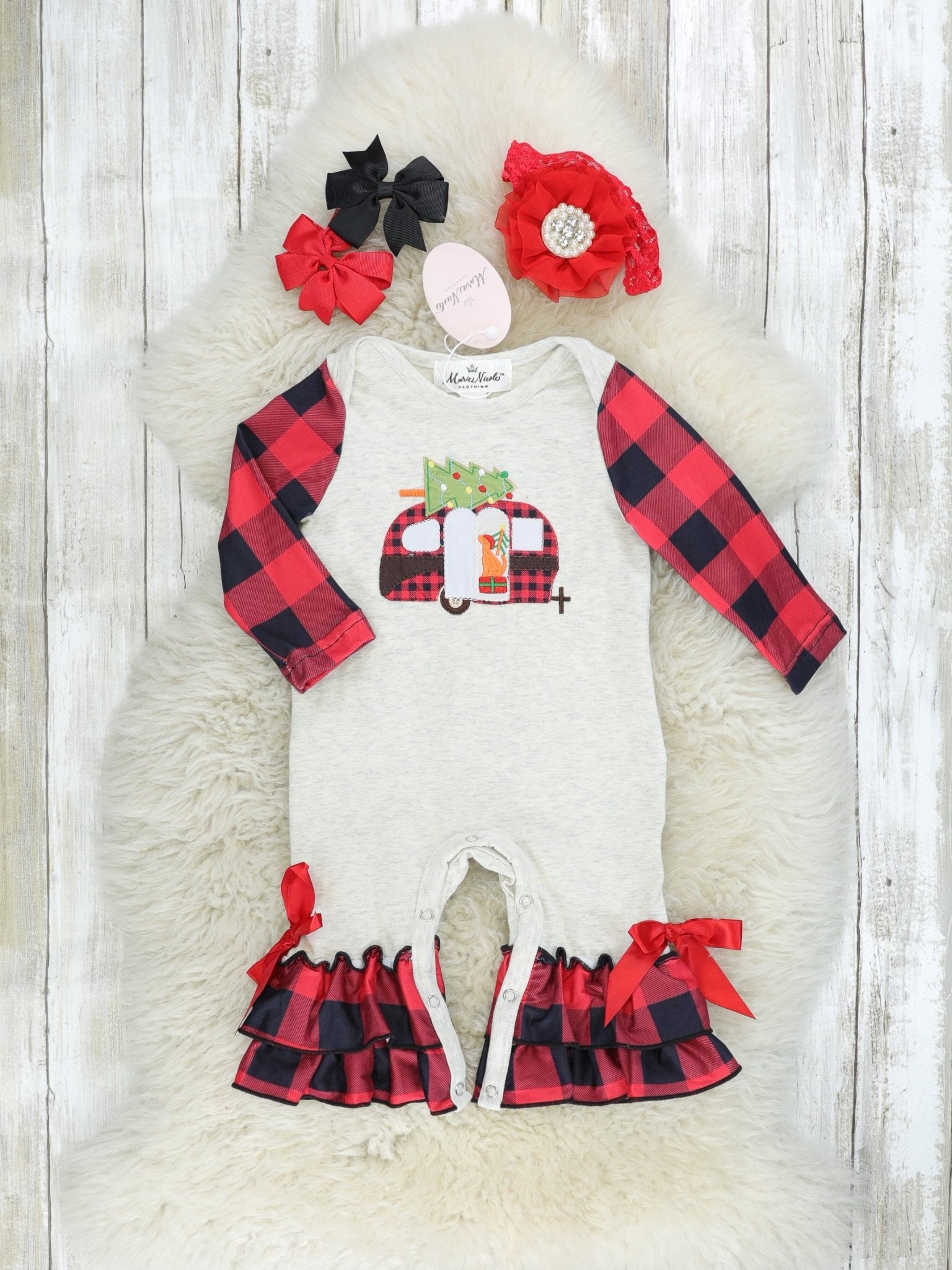 Buffalo Plaid Camper Ruffle Romper - Marie Nicole Clothing