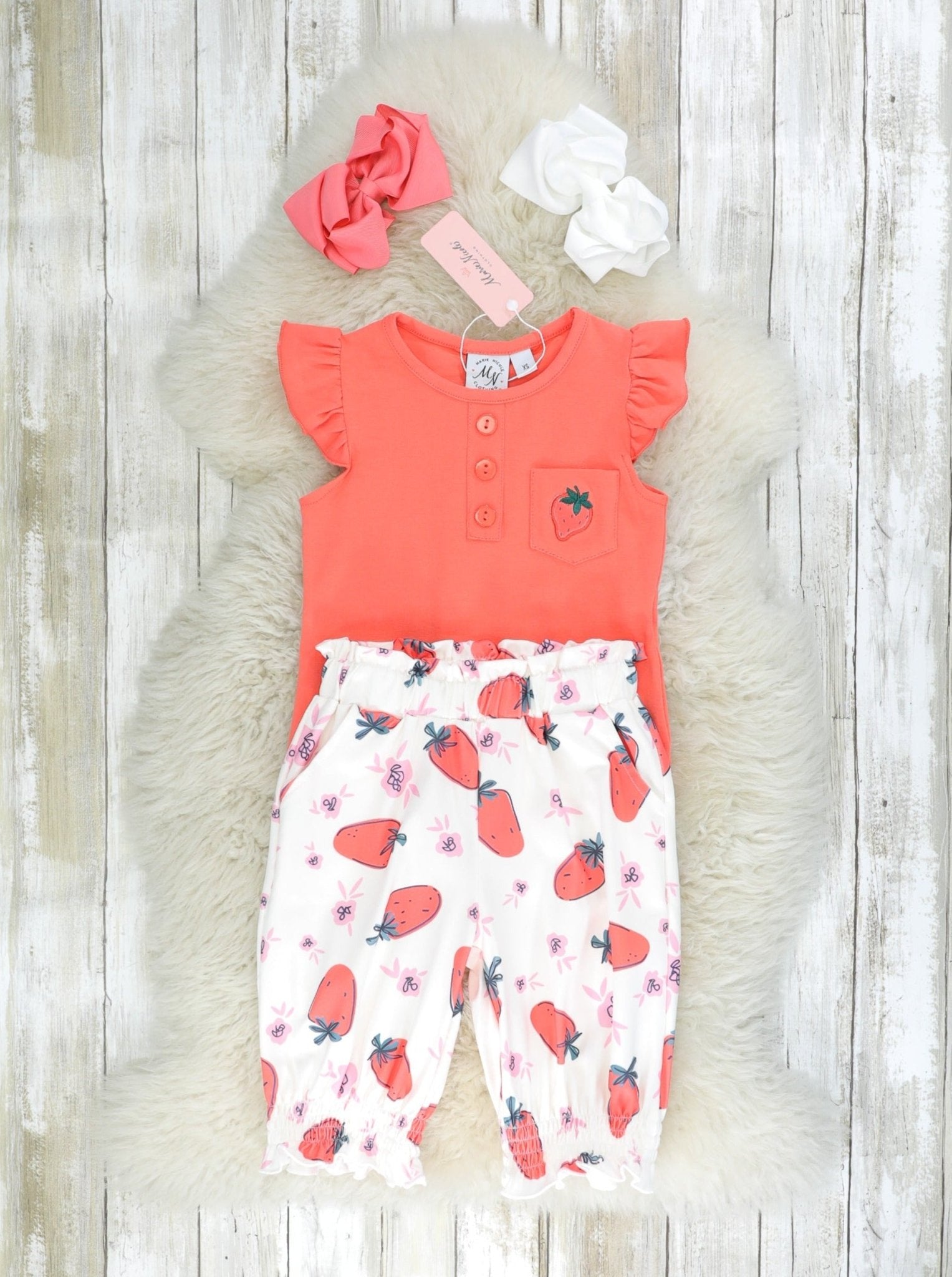 Bright Strawberry Ruffle Outfit - Marie Nicole Clothing