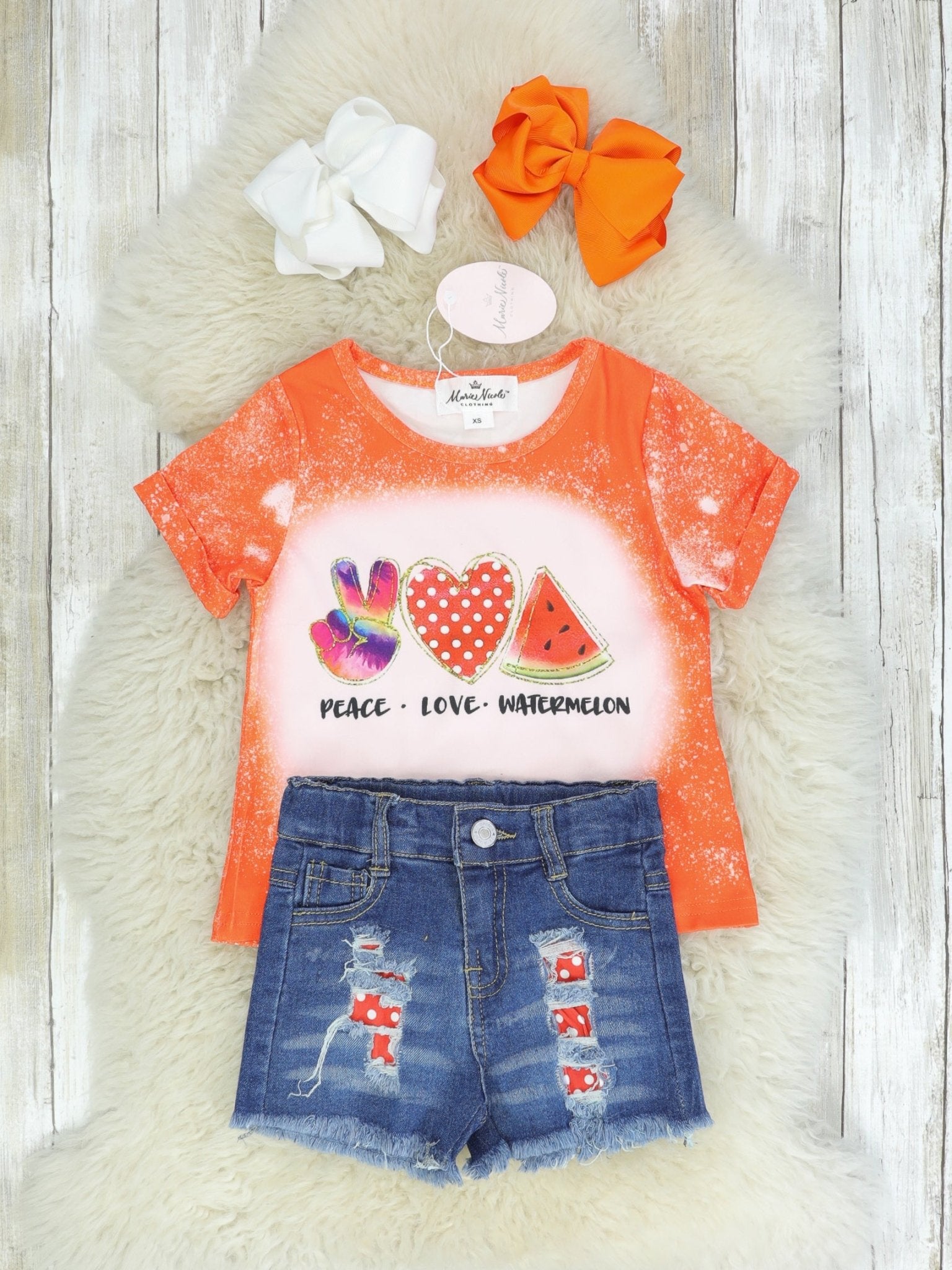Peace Love Watermelon Distressed Denim Outfit - Marie Nicole Clothing