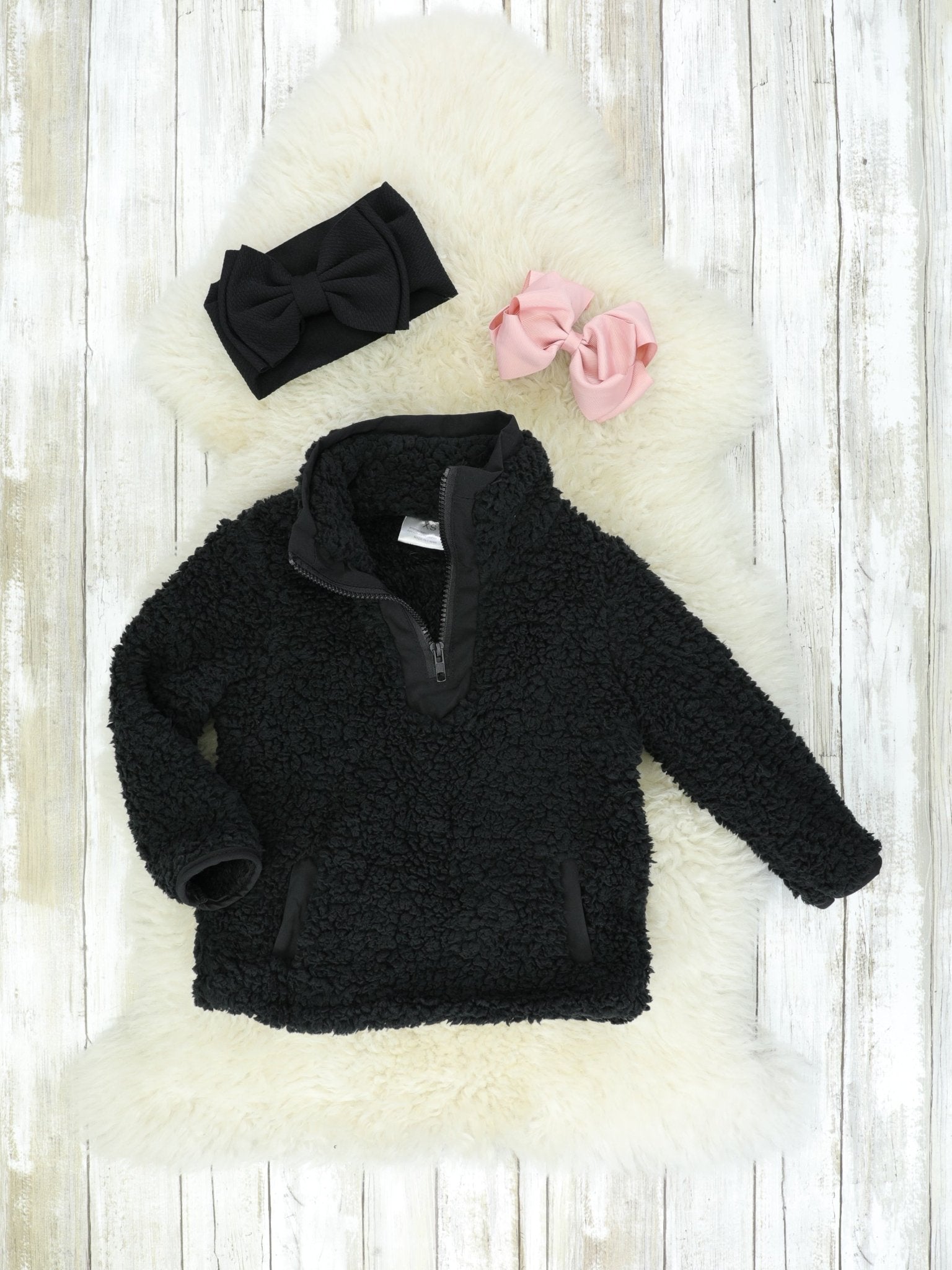 Mom & Me Black Sherpa Pullover - Marie Nicole Clothing