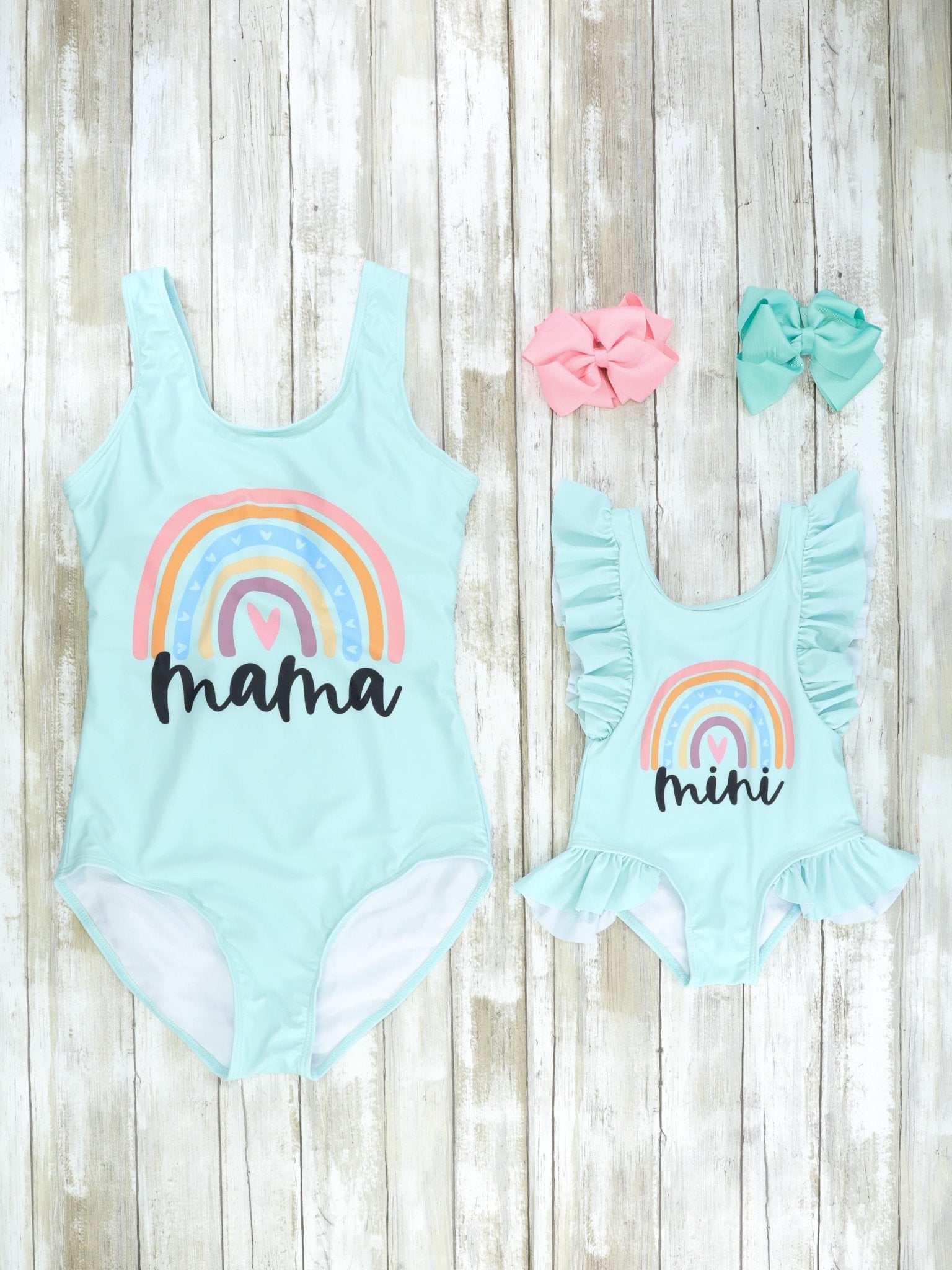 Mom & Me Teal Rainbow Swimsuit - Marie Nicole Clothing