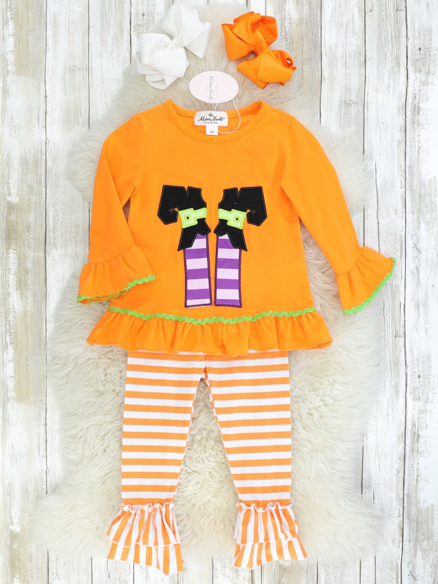 Striped Witches Feet Ruffle Outfit - Marie Nicole Clothing