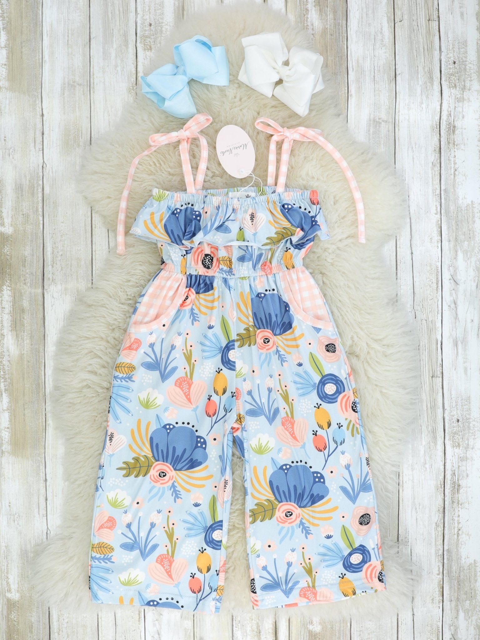 Blue Floral Ruffle Romper Jumpsuit - Marie Nicole Clothing