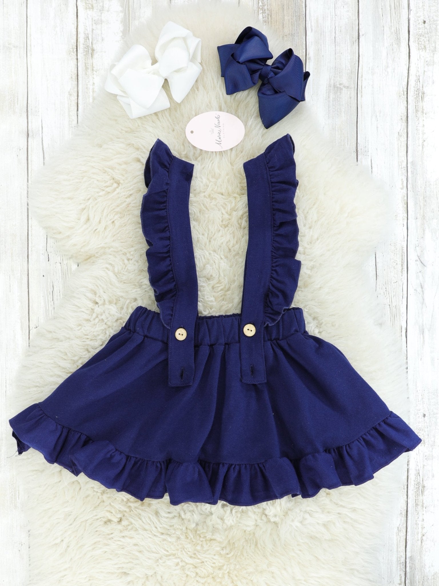 Navy & White Suspender Skirt Set - Marie Nicole Clothing
