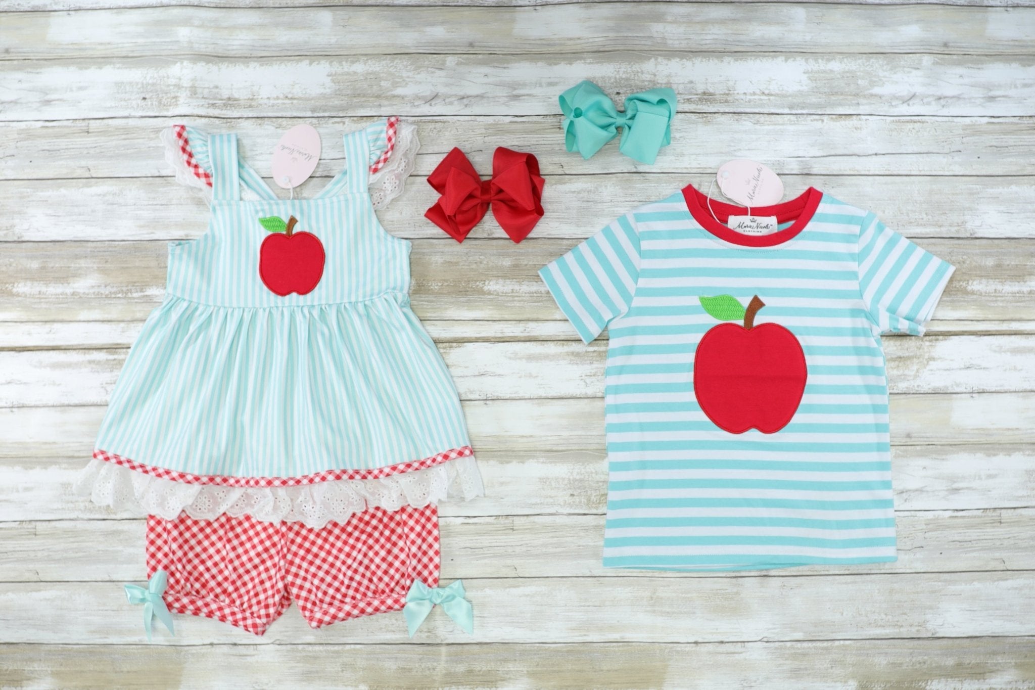 Blue & White Striped Apple Shirt - Marie Nicole Clothing