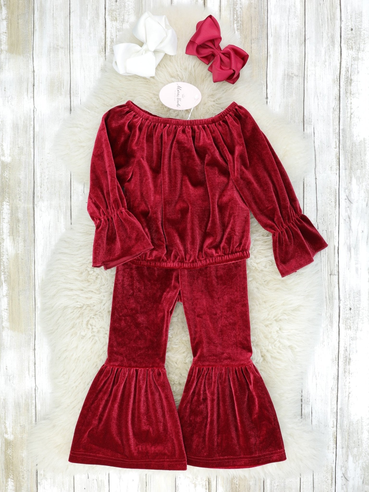 Ruby Red Velvet Top & Bell Bottoms Outfit - Marie Nicole Clothing