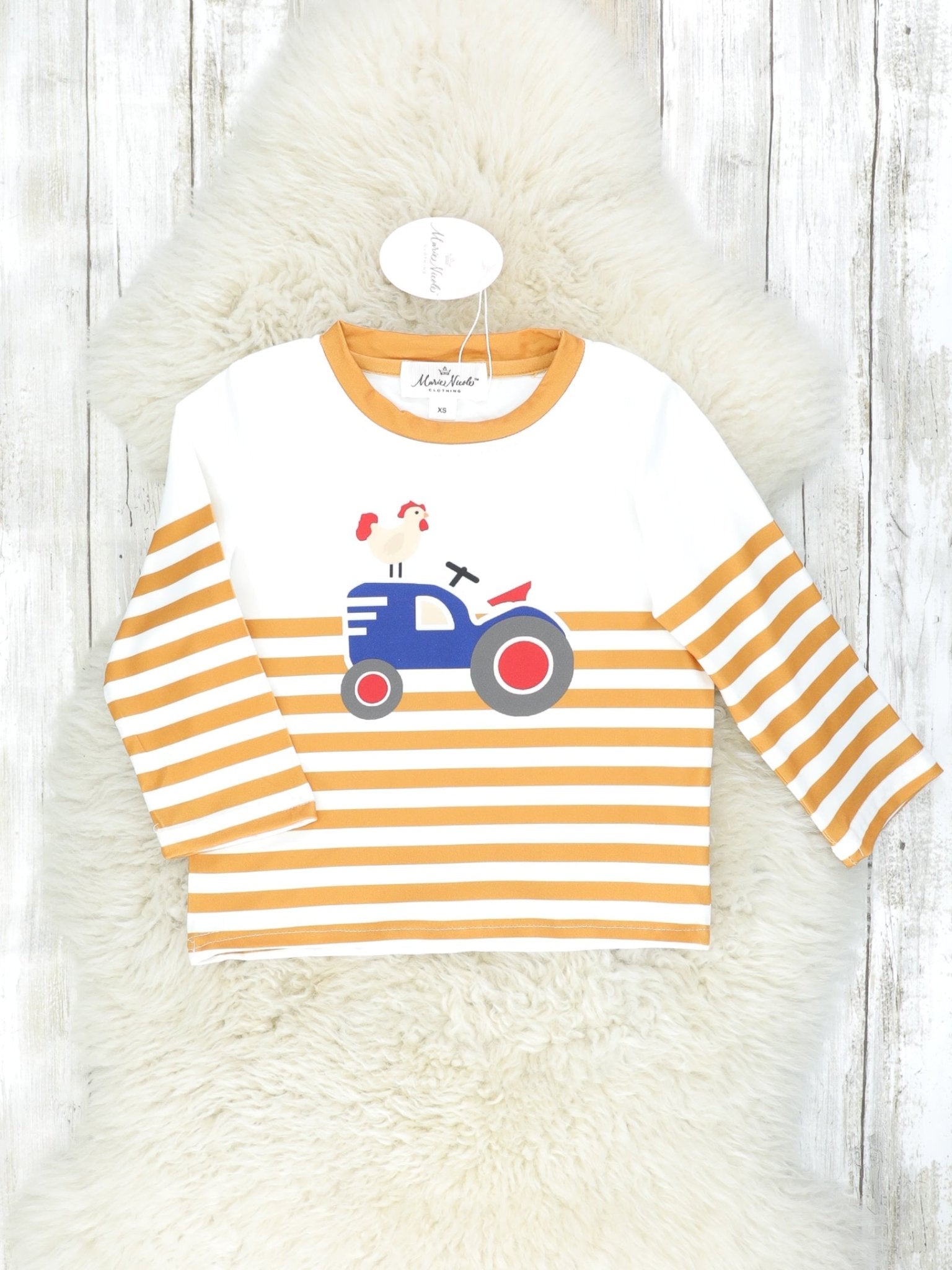Striped Camel Tractor Long Sleeve Shirt - Marie Nicole Clothing