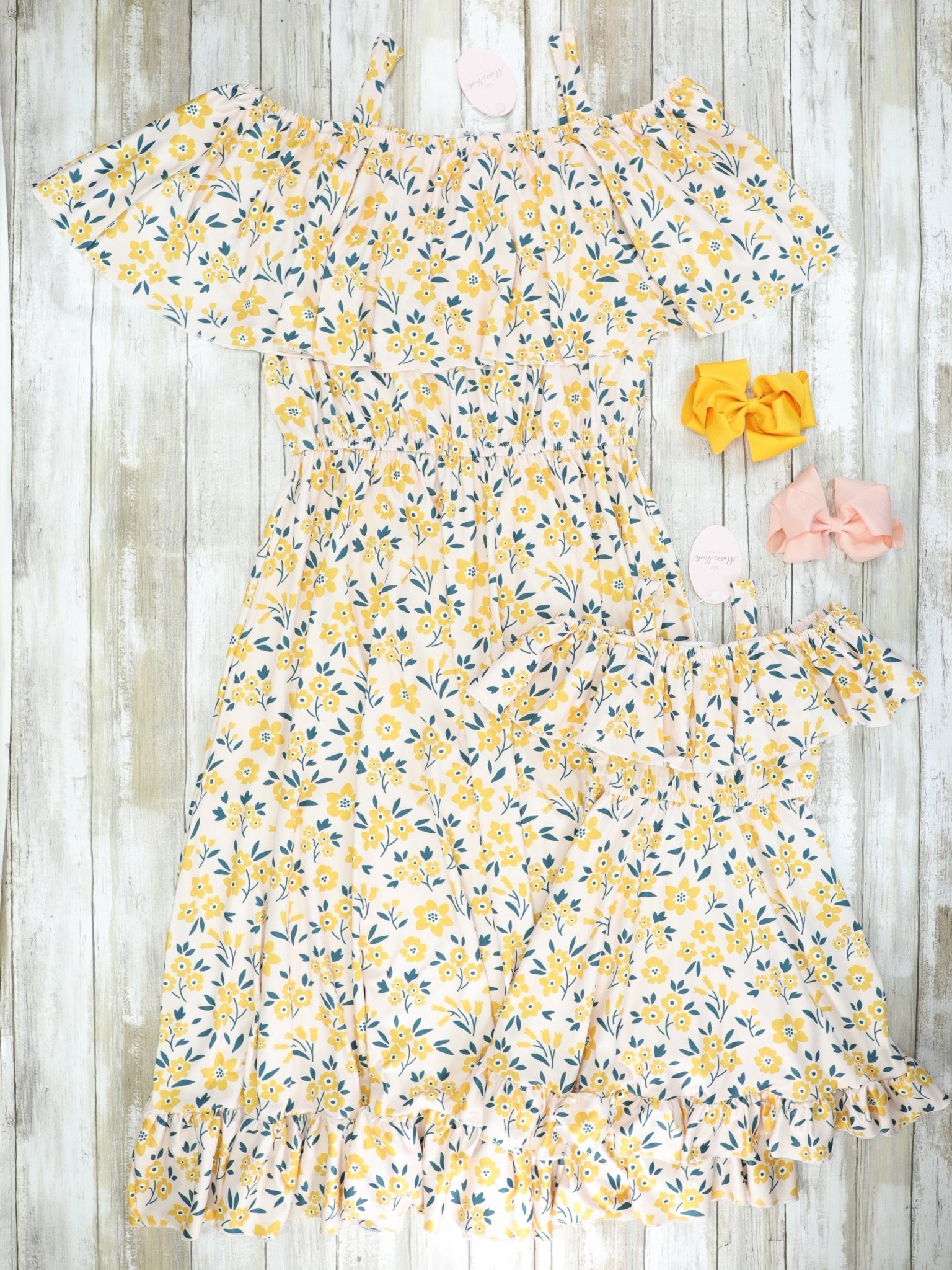 Mom & Me Yellow Floral Ruffle Dress - Marie Nicole Clothing