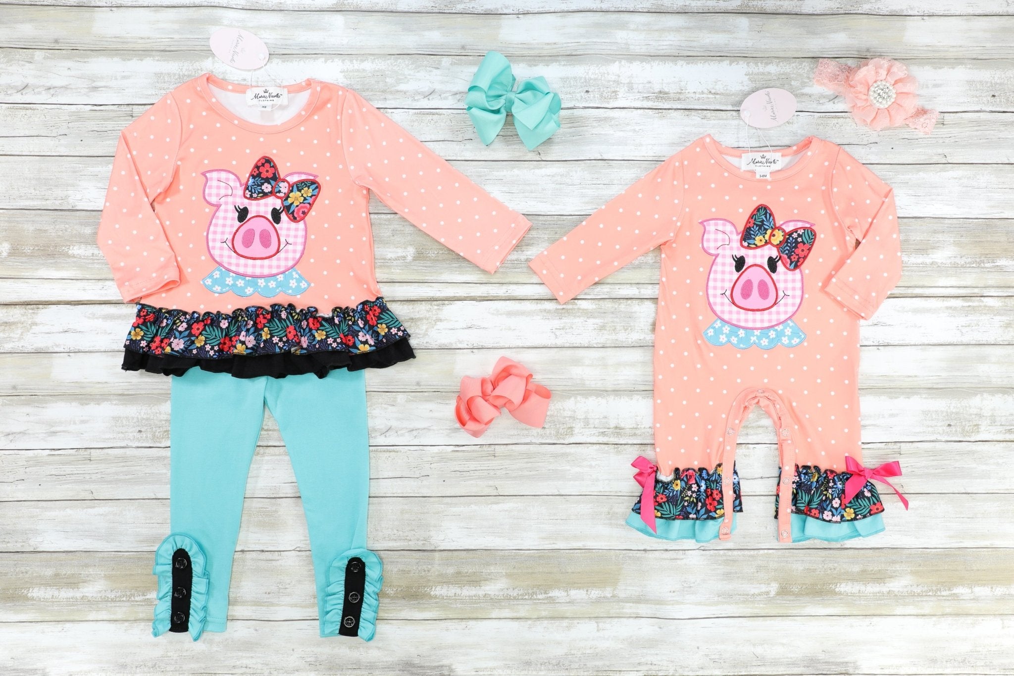 Floral Piggy Ruffle Outfit - Marie Nicole Clothing