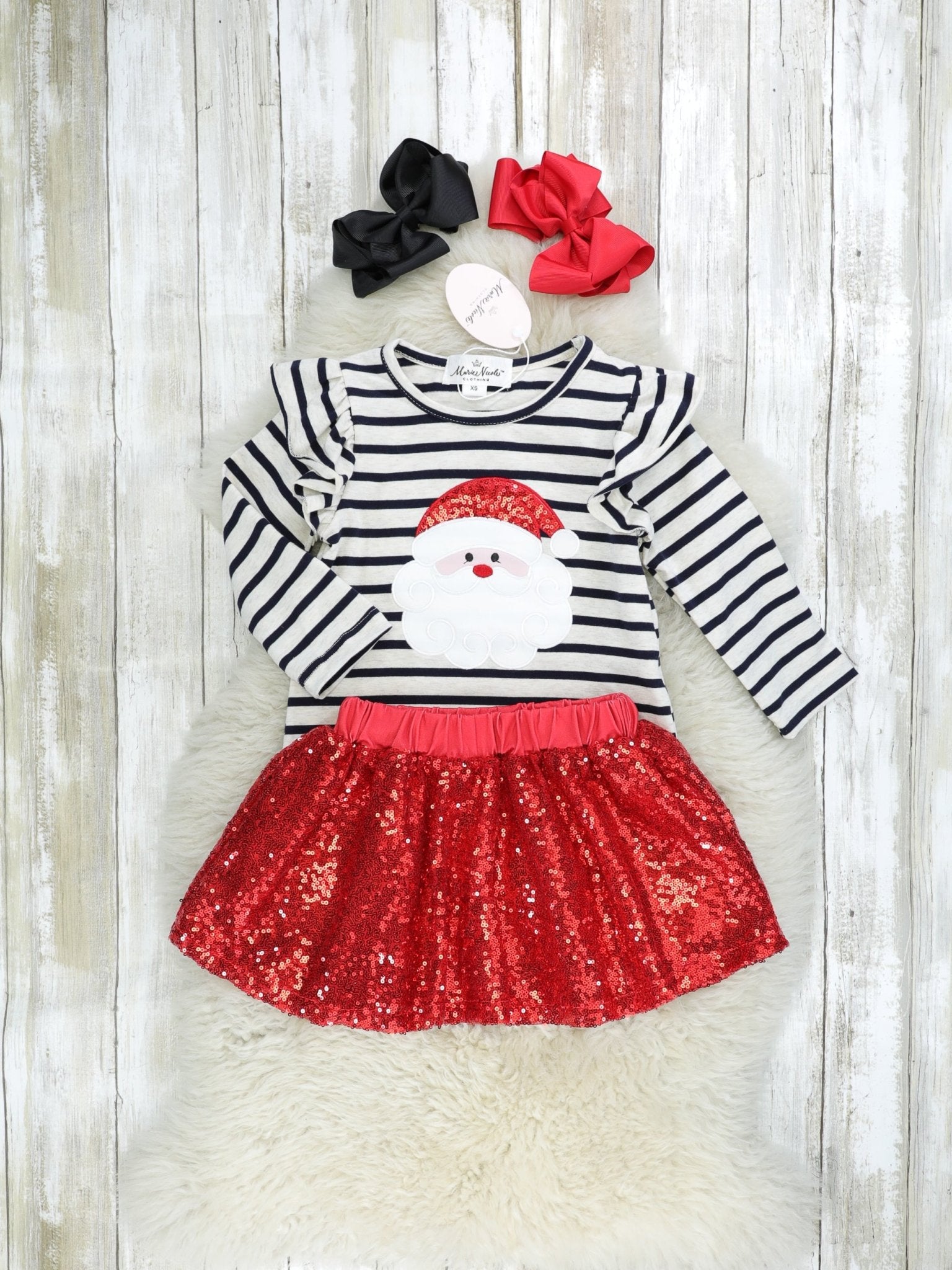 Striped Santa Sequin Outfit - Marie Nicole Clothing