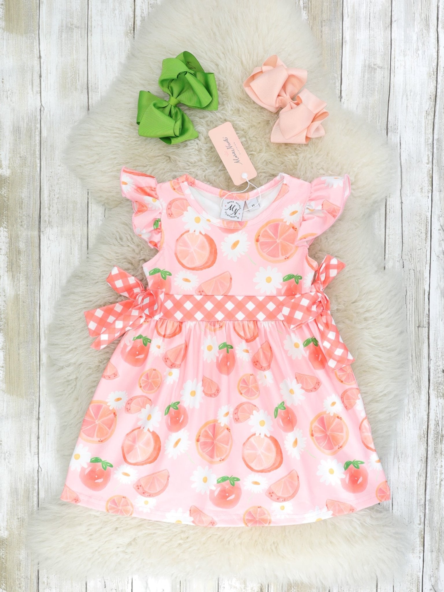 Grapefruit & Daisy Ruffle Dress - Marie Nicole Clothing