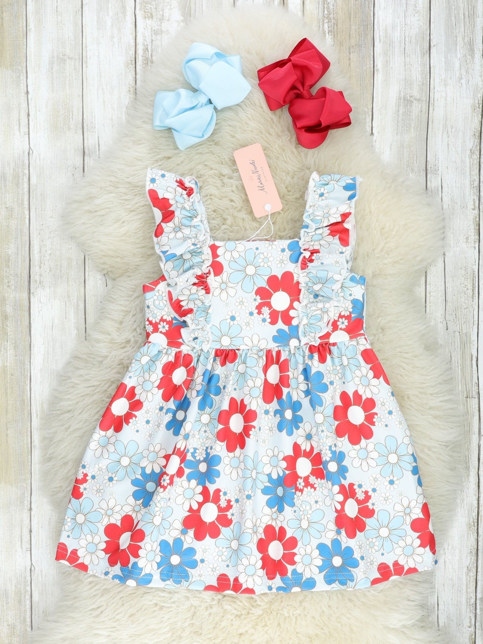 Patriotic Floral Ruffle Dress - Marie Nicole Clothing