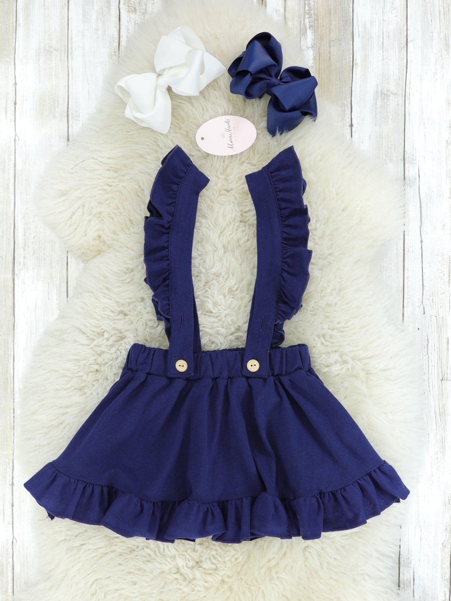Navy & White Suspender Skirt Set - Marie Nicole Clothing