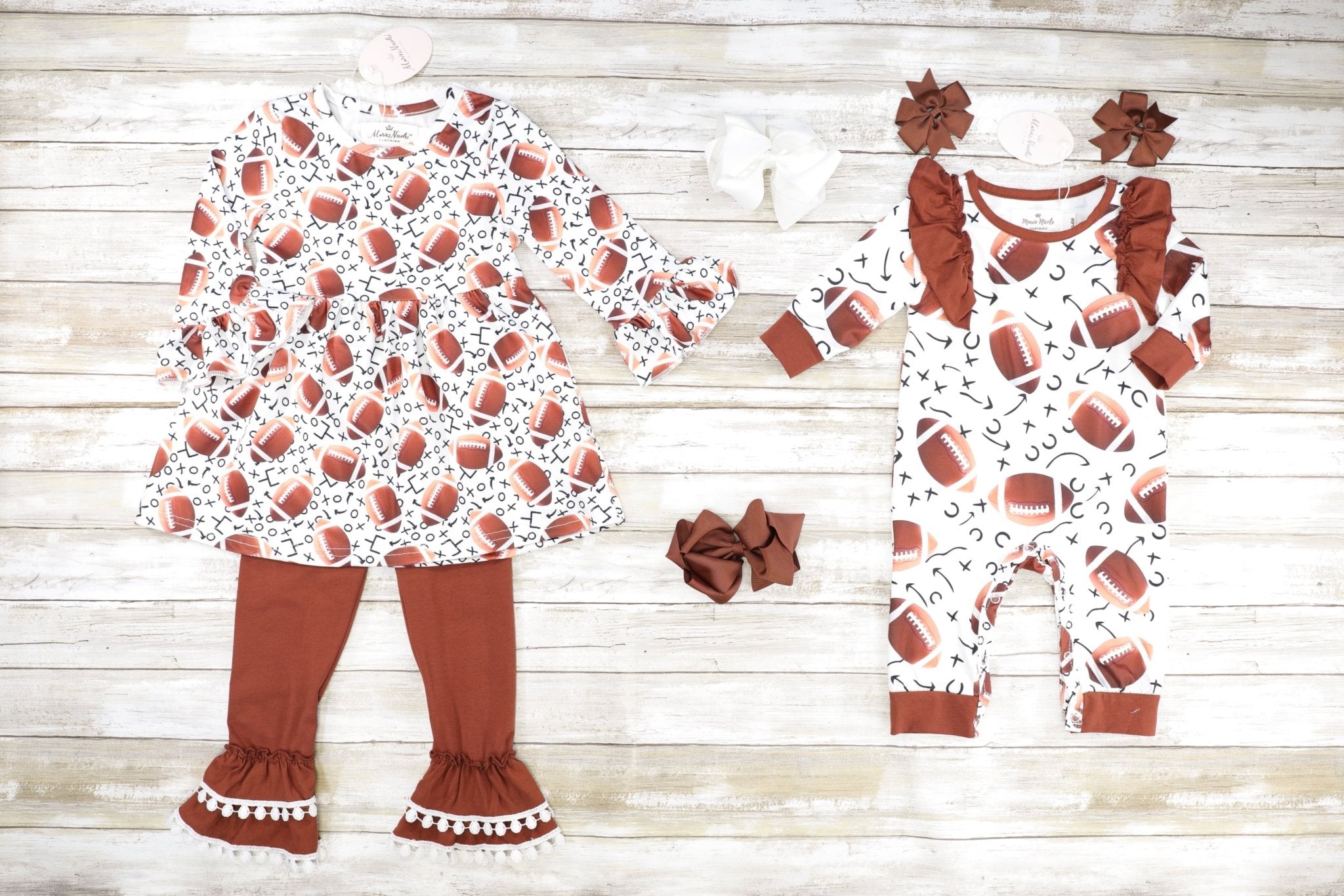 Football Playbook Ruffle Romper - Marie Nicole Clothing