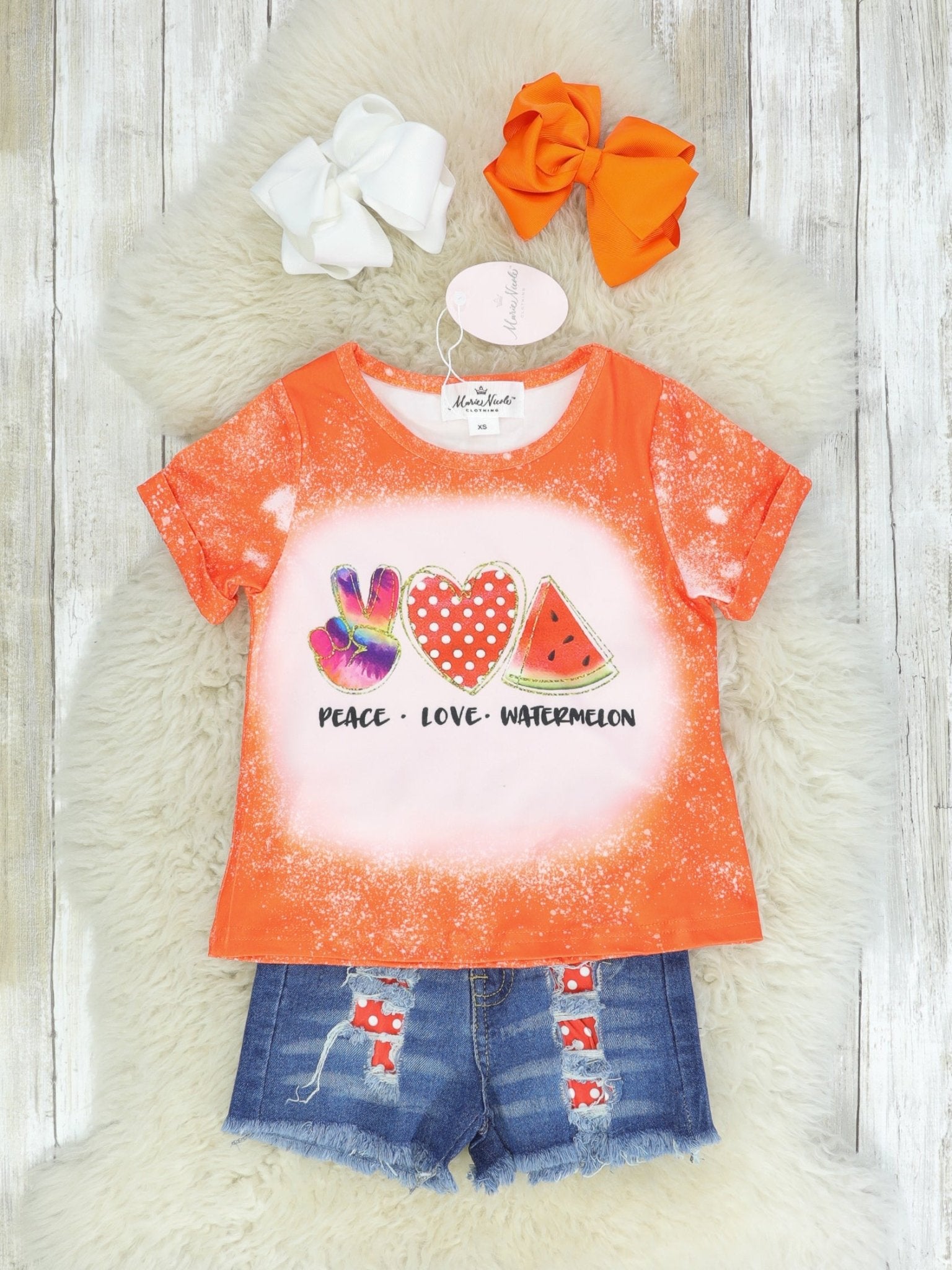 Peace Love Watermelon Distressed Denim Outfit - Marie Nicole Clothing