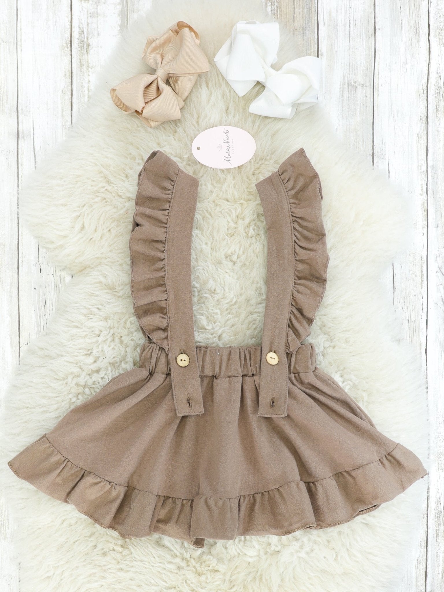 Mocha & White Suspender Skirt Set - Marie Nicole Clothing